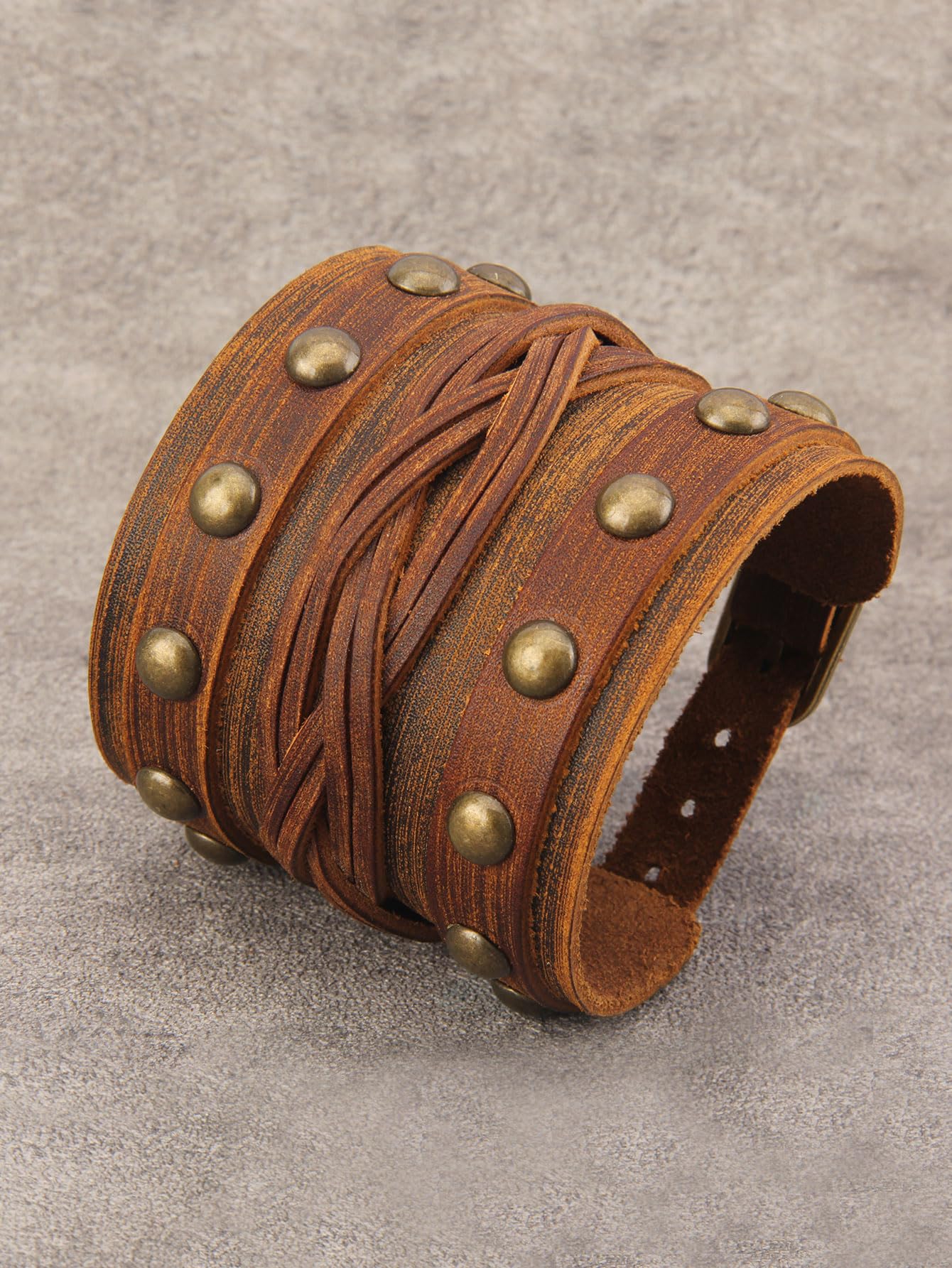 Jeilwiy Leather Cuff Bracelet for Men Multi Strap Leather Bracelet Mens Leather Wristband Brown Wrist Wrap Bracelet Wide Nordic Viking Bracelet