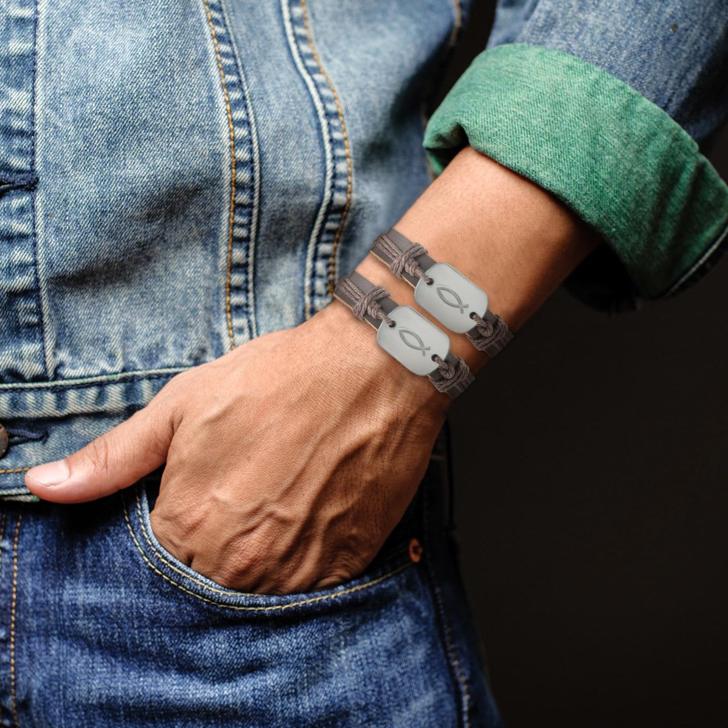 Landical 12 Pcs Fish Bracelet for Men First Communion Confirmation Gifts Men's Leather Wrap Fish Bracelet for Jesus Christian Charms Fishers Bracelets Bulk for Women
