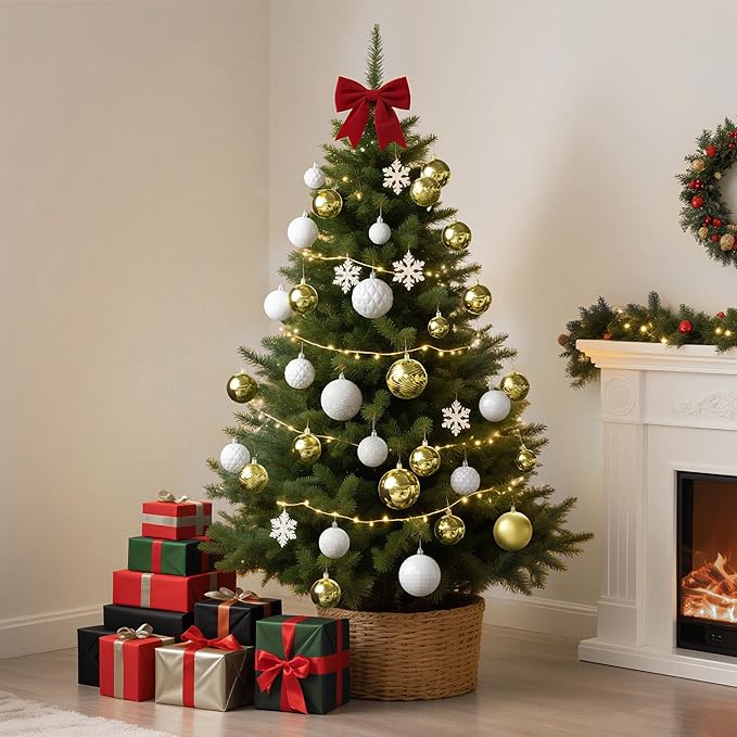 Annecy Christmas Tree Ornaments - 36 PCS Shatterproof Christmas Ball Ornaments Set for Holiday, Wreath & Party Decorations (Multi-Size, Gold, White)