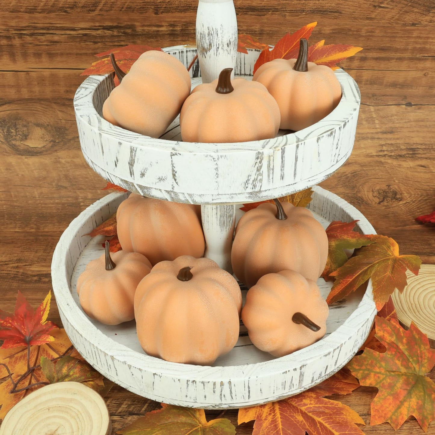 Ghrdopy Fake Pumpkins, 8 Pcs Orange Artificial Pumpkins, Plastic Pumpkins for Thanksgiving Party Table Centerpiece Autumn Home Decoration-C
