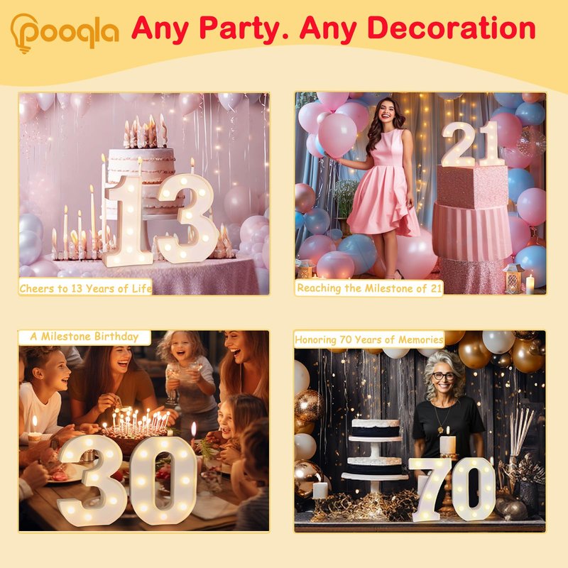 Pooqla Decorative LED Light Up Number Letters, White Plastic Marquee Number Lights Sign for 45th Birthday Party Wedding Decor, Battery Operated (45)