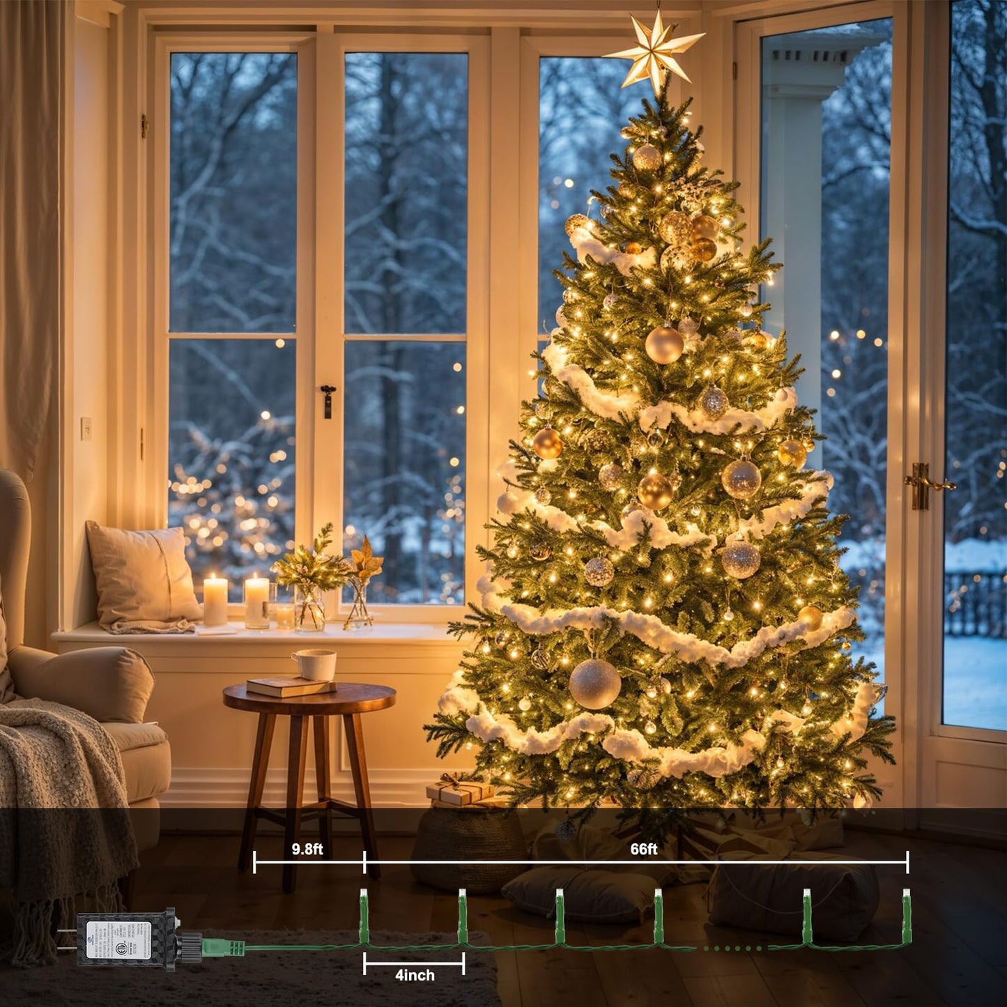 66FT 200 LED Christmas Mini Lights End-to-End Plug 8 Modes Indoor String Lights with Timer, Outdoor Indoor Twinkle Fairy Lights Christmas Tree Patio Garden Holiday Warm White
