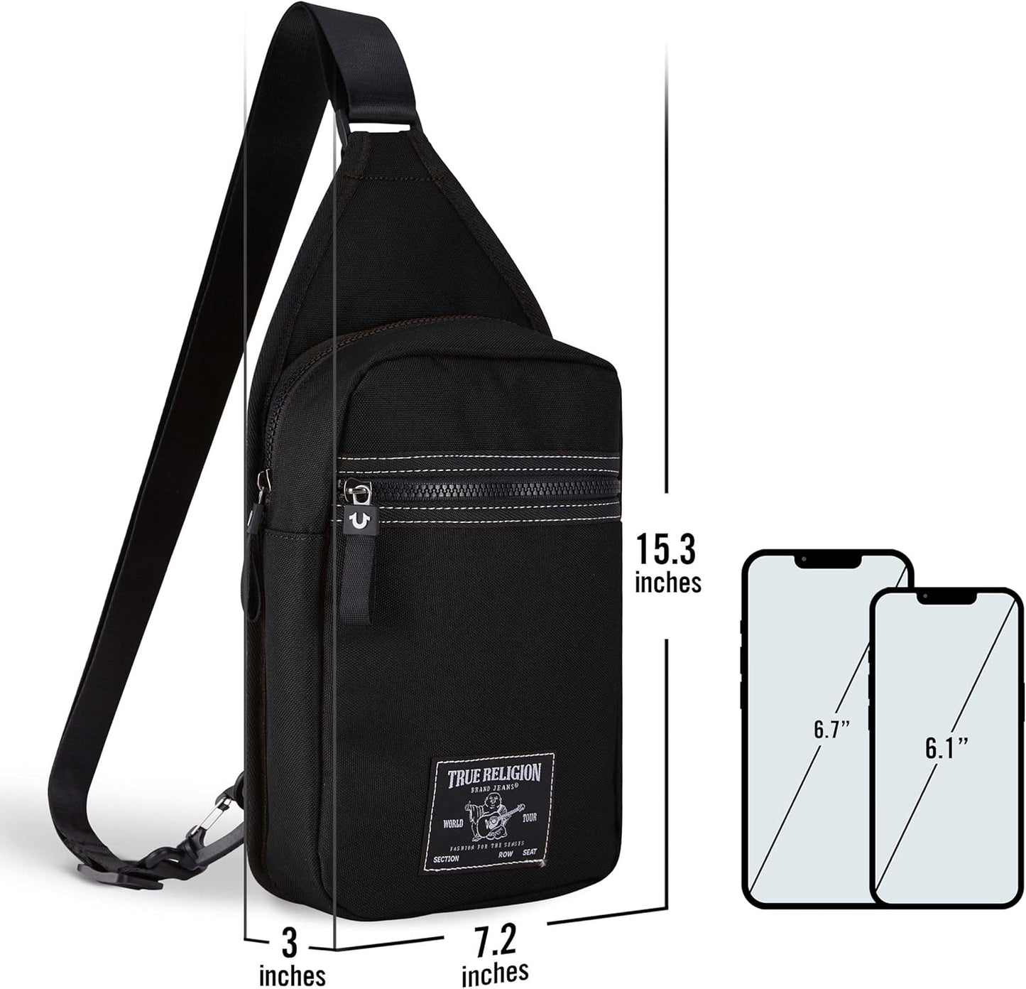 True Religion Crossbody Bag Men – Casual Shoulder Sling Bag for Men, Small Travel Men’s Crossbody