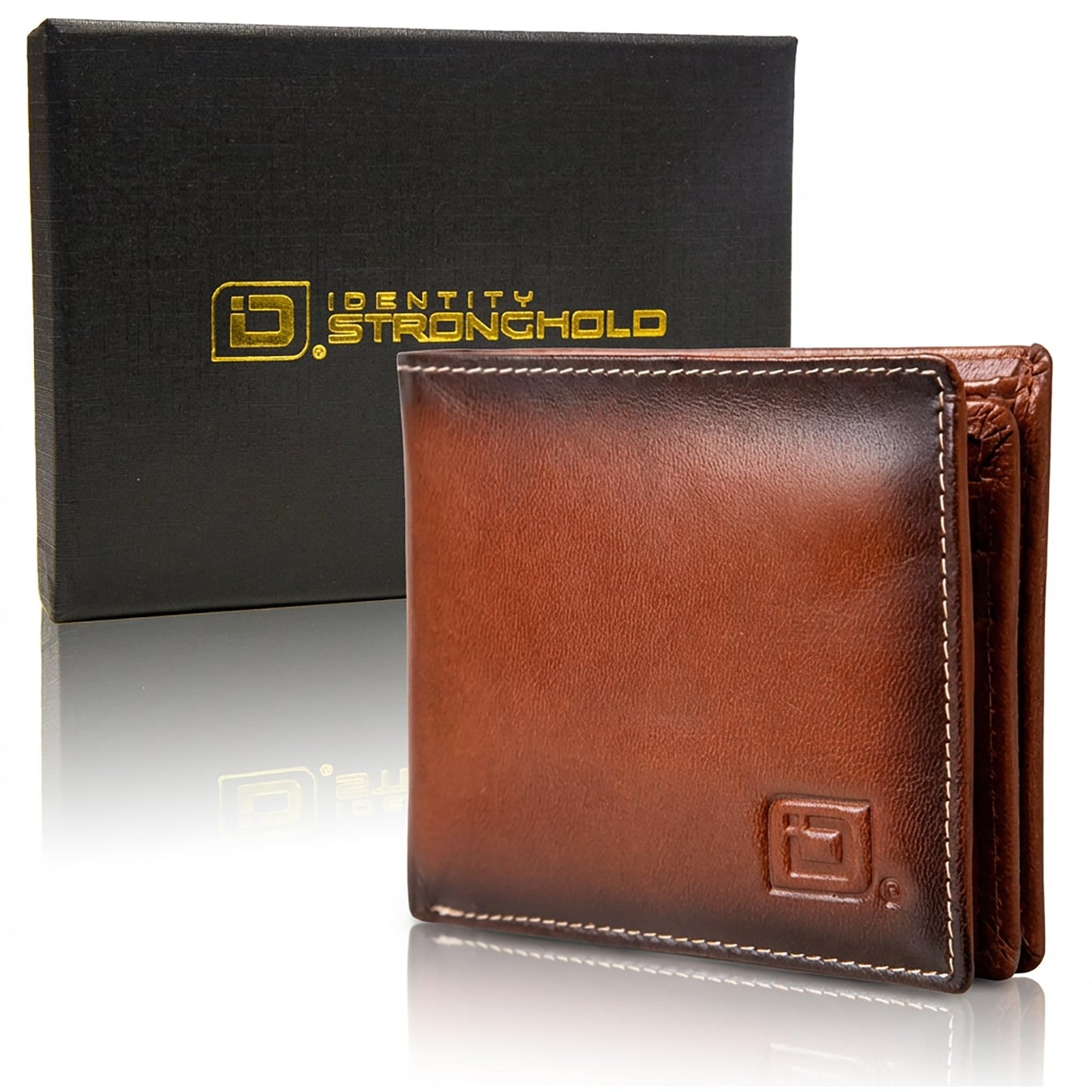 ID Stronghold Extra Capacity Bifold Wallet for Men - RFID Blocking Genuine Leather Wallet (Antiqued Brown)