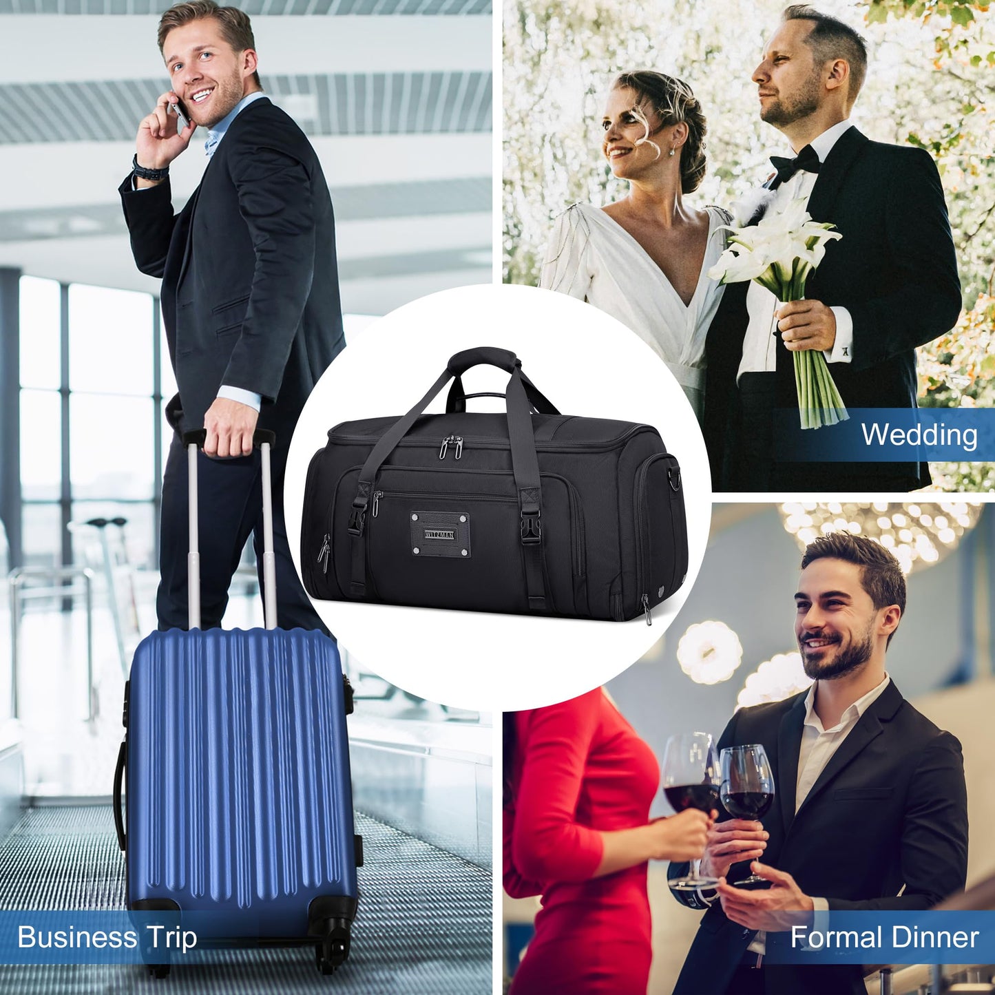 WITZMAN Mens Garment Duffle Bags for Travel Convertible Carry-on Suit Garment Bag for Men Hanging Clothes with Shoe Compartment(B724 Black)