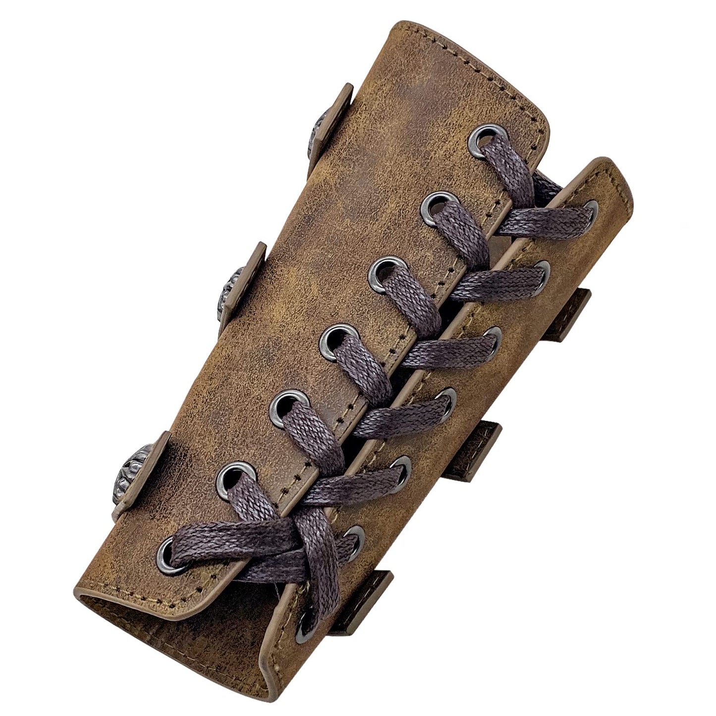 Jeilwiy Leather Gauntlet Wristband Viking Wrist Guards Renaissance Arm Cuffs Archery Bracers Leather Armband Wrist Armor Viking Faux Leather Arm Bracers Brown Bracers for Men Women