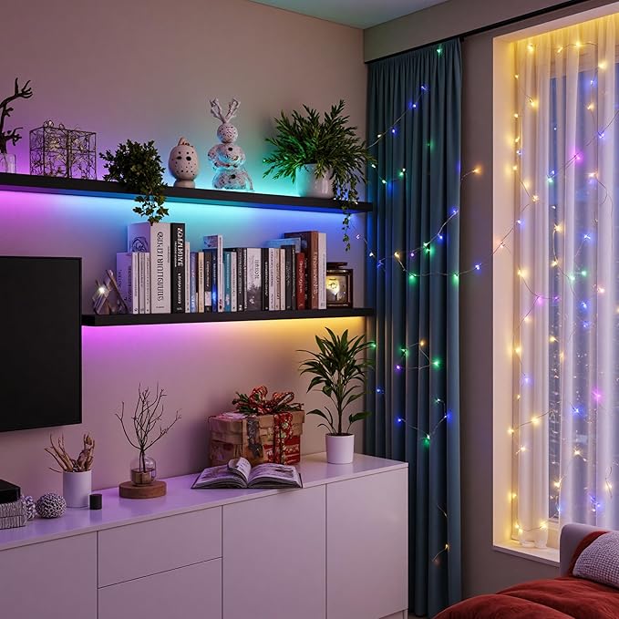 Mlambert LED Fairy Lights Battery Operated with Timer, Rechargeable Mini Twinkle Lights for Christmas Decor Holiday Party, 32.8FT(16.4x2), Multicolor