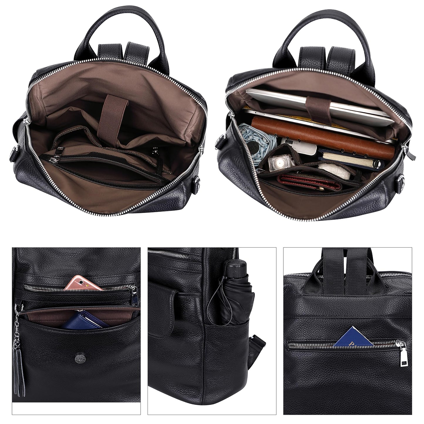 ALTOSY Genuine Leather Backpack Purse for Women Large Convertible Shoulder bag Ladies Crossdody Bag with Tassel