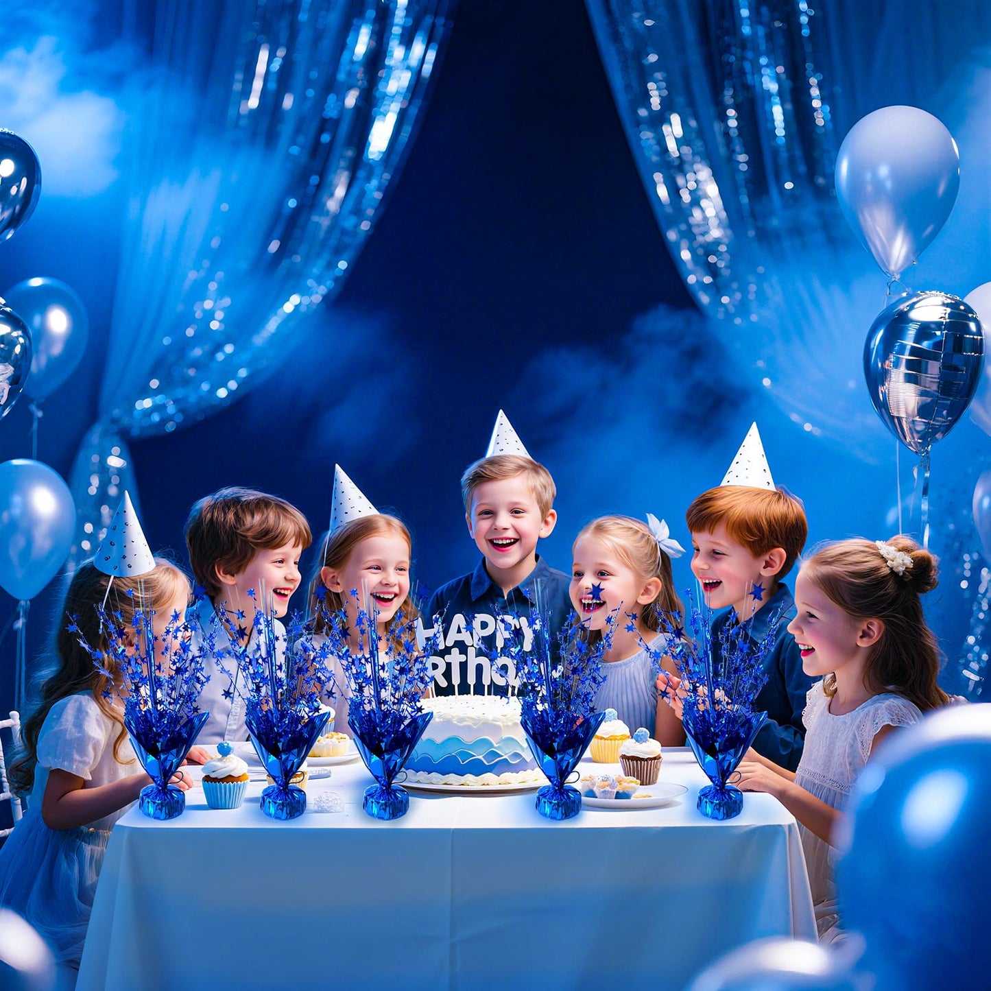 YinNorth 12 Pcs Metallic Foil Spray Centerpiece Party Star Table Decoration Brust Glitter Table Topper Decor for Birthday Graduation Holiday Christmas Dining Celebration New Year Party Supplies, Blue