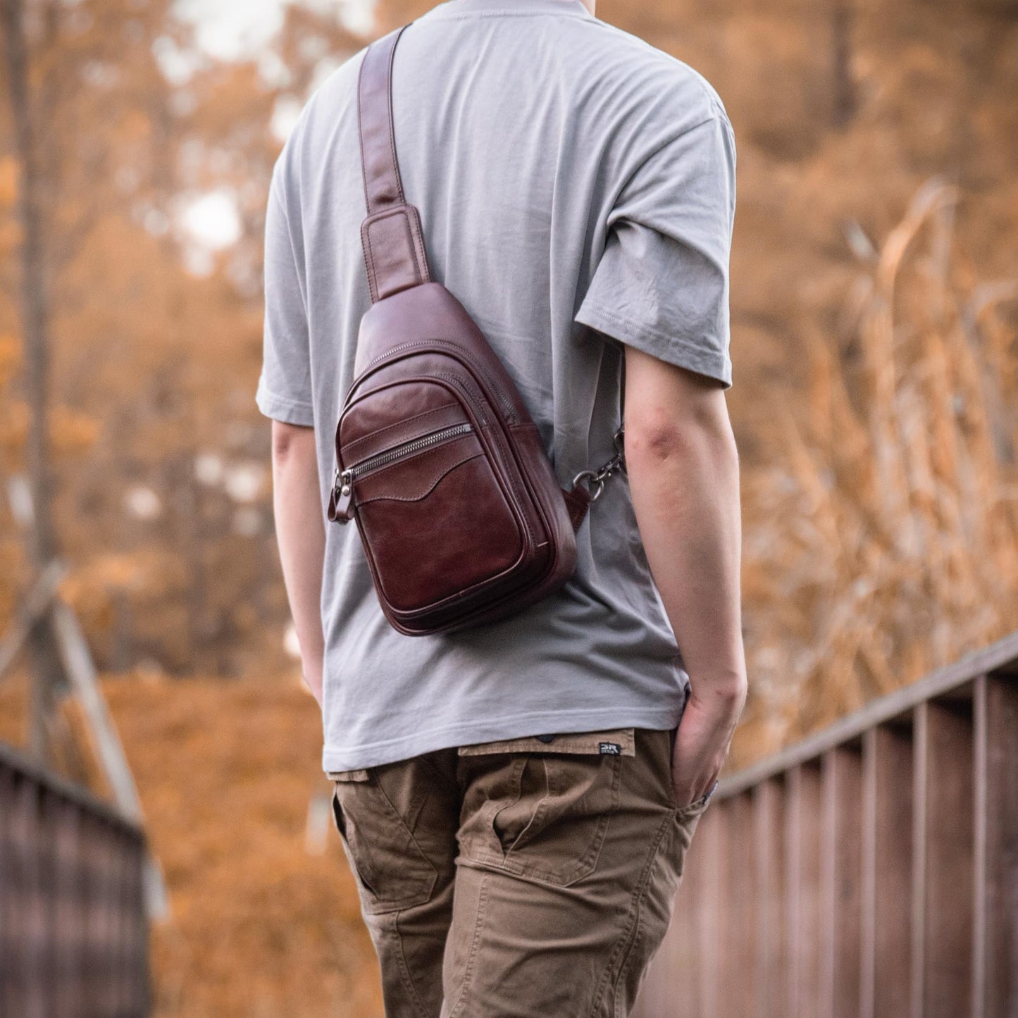 CENUNCO Genuine Leather Sling Bag for Men and Women Crossbody Shoulder Bag Sling Backpack Chest Purse Carry on Casual Daypack(Dark Brown)