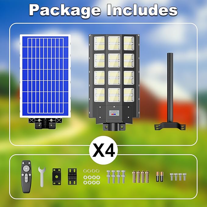8000W Solar Street Light Outdoor Waterproof IP67 240000 Lumens, Solar Parking Lot Lights Dusk to Dawn Metion Sensor Solar Power Street Light Outside 4-Pack