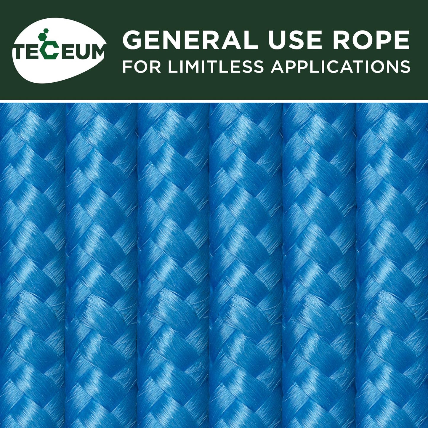TECEUM Rope – 90 Feet x 1/4 Inch (7mm) – Sky Blue – Strong All-Purpose Utility Rope – Camping, Crafting, Flag Pole, Indoor & Outdoor – Polypropylene Nylon Poly Lightweight Diamond Braided Cord