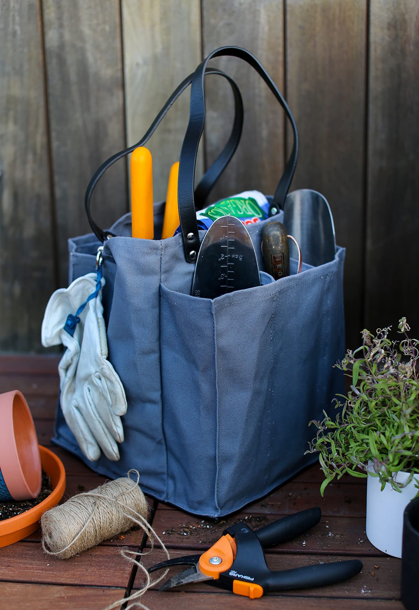 CapaBunga Farmer's Market Tote Shopping Bags with Handles - 7 Pocket Large Utility Tote Bag - Heavy Duty Canvas Utility Bag with Vegan Leather Base - Reusable Tote Bag - Grey Grocery Bag