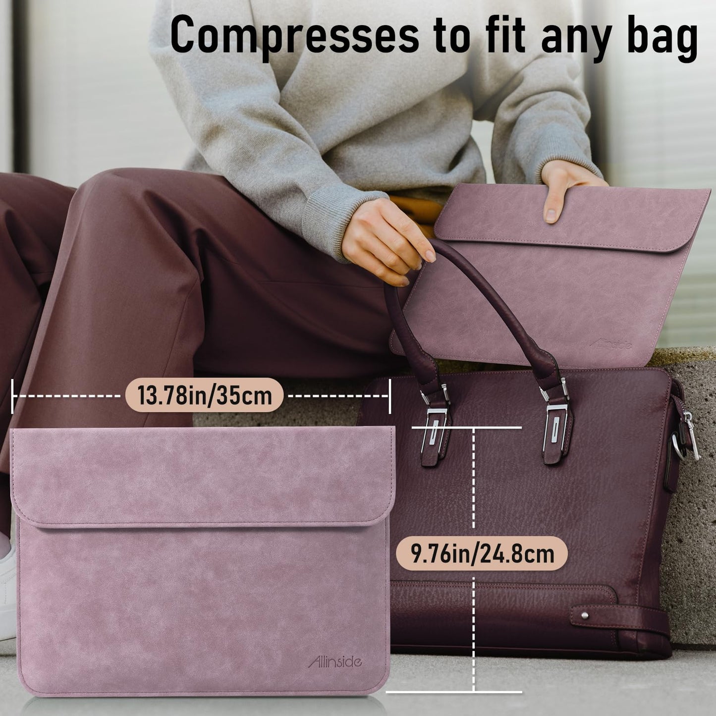 Allinside 13 Inch Laptop Sleeve Case for MacBook Neo A3404 A18 Pro/MacBook Air 13 2018-2026/MacBook Pro 13 2016-2022, Waterproof Matte PU Leather Horizontal Envelope Protective Case Cover, Purple