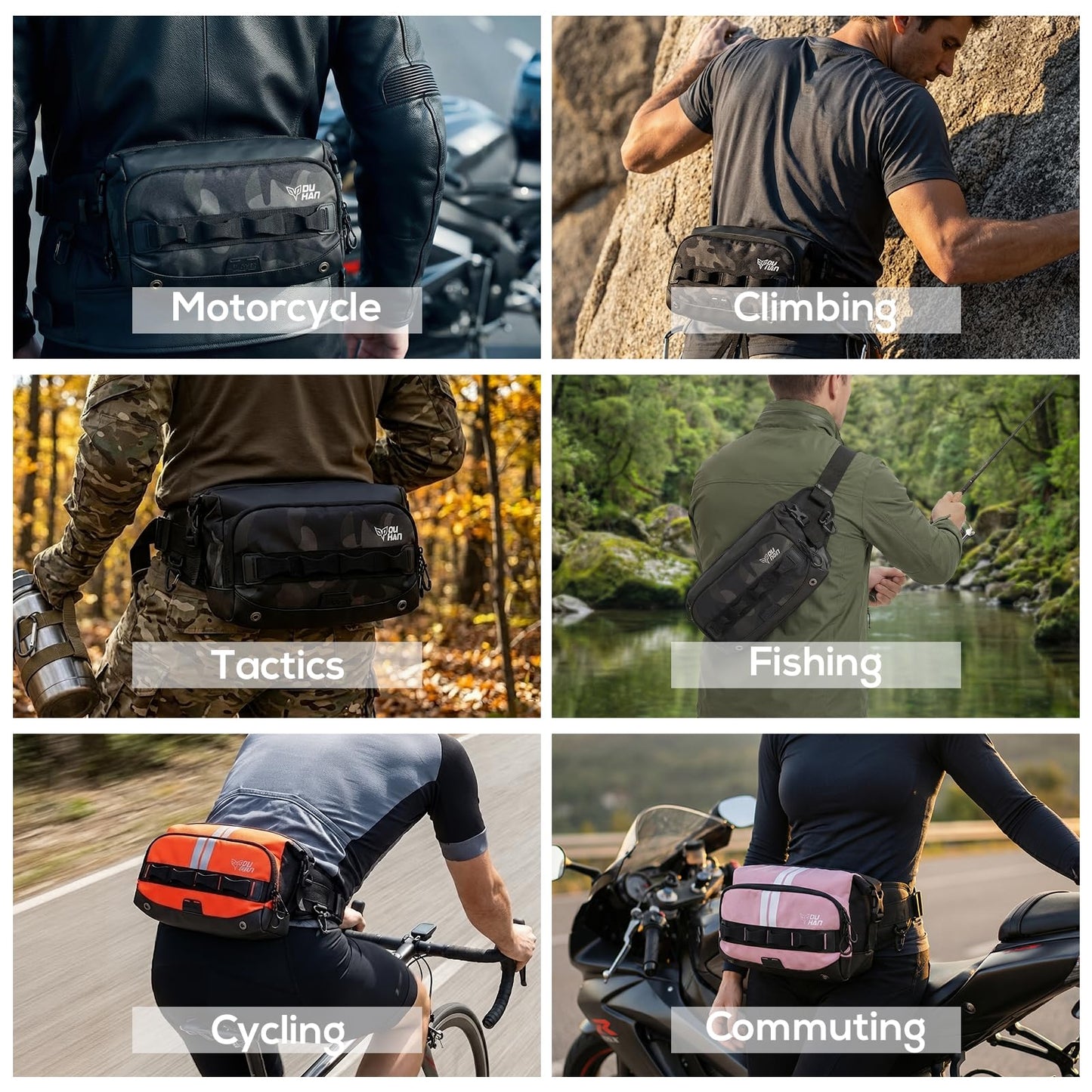 DUHAN Multi-Function Motorcycle Waist Bag – Waterproof Adjustable Leg & Tactical Pack 4-Way Wearable for Motorcycle, Hiking, Cycling, Outdoor Work