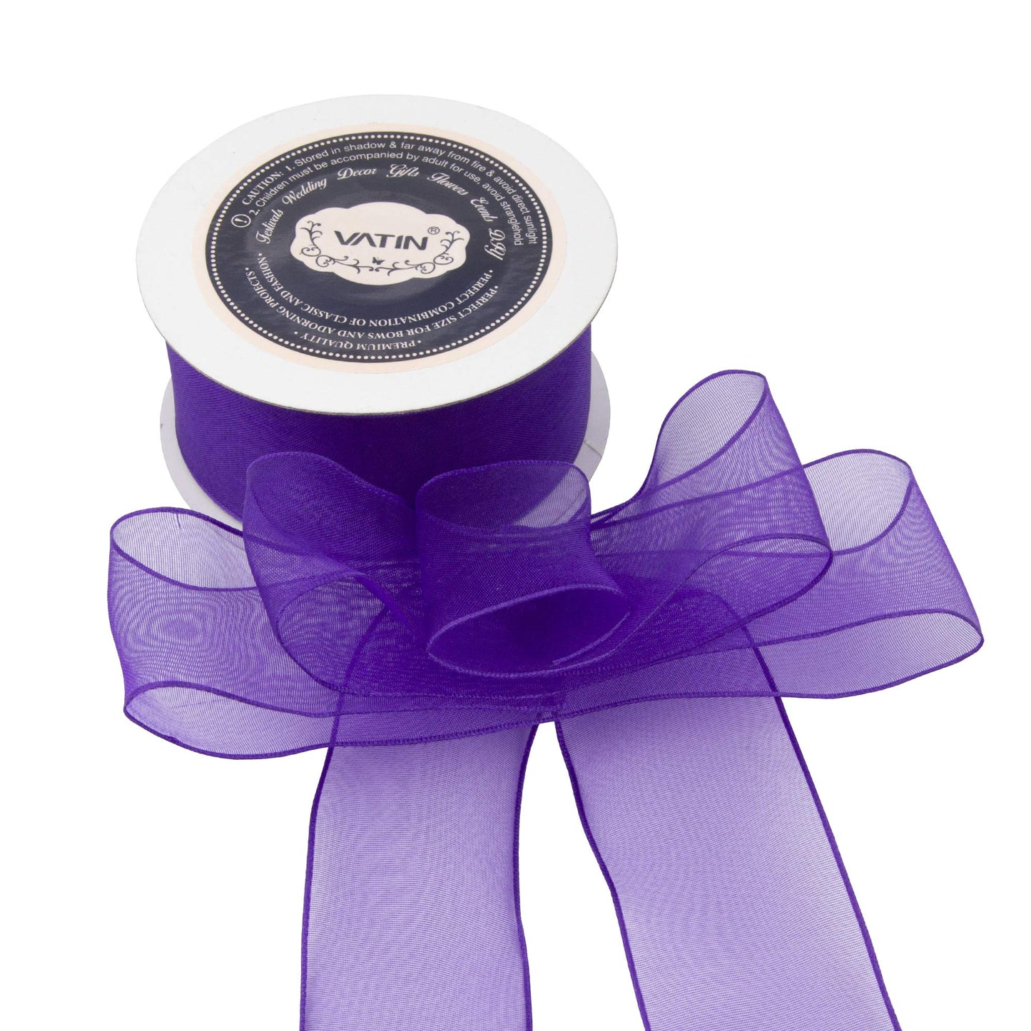 VATIN Purple Organza Wired Ribbon, 1-1/2" Purple Sheer Ribbon with Metallic Edge for Christmas Tree Decoration Gift Wrapping Wedding Crafts -25 Yards
