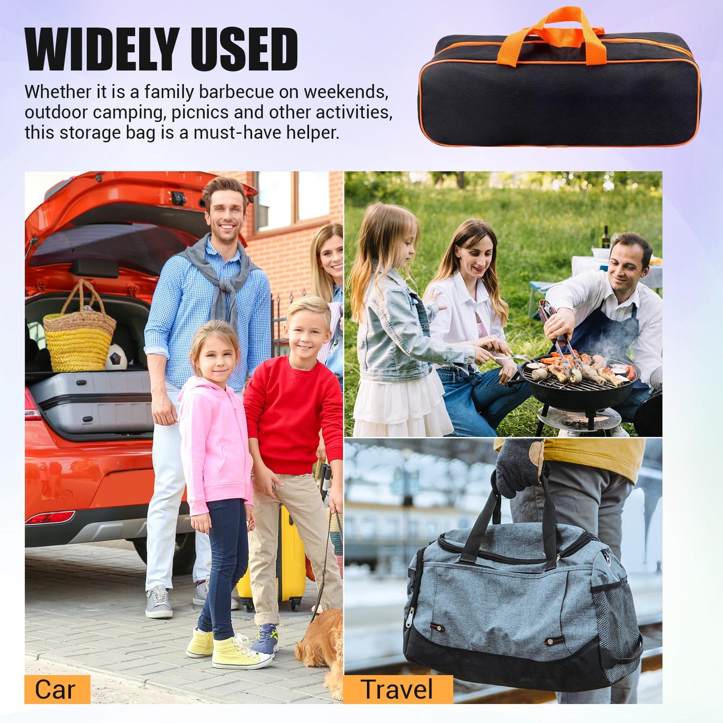 LCJAOF 1 Pcs Grill Utensil Storage Bag, Extra Large Oxford Fabric Grilling Accessory Bag for BBQ, Portable Barbecue Tool Bag for Camping Hiking(Orange 14.7 x 4.7 x 5.1 in)