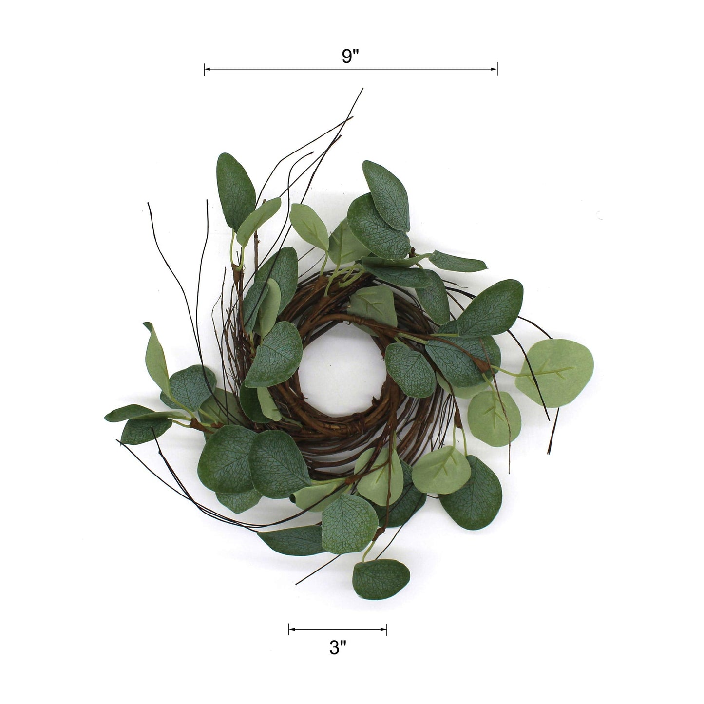 CVHOMEDECO. Rustic Country Artificial Eucalyptus Leaves and Twig Wreath, Year Round Full Green Wreath for Indoor or Outdoor Display, 9-Inch