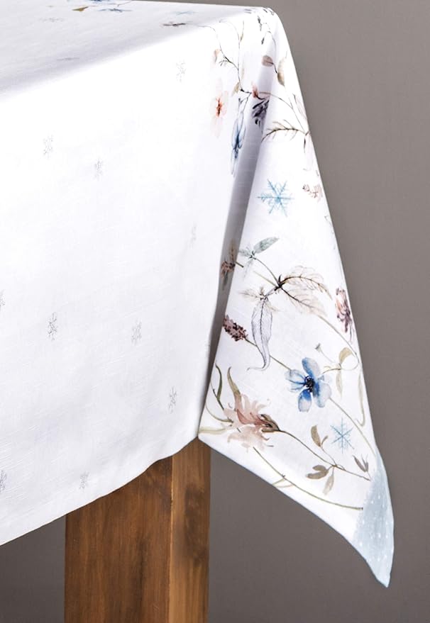 Maison d' Hermine Table Cloth Rectangle Table 100% Cotton 60 x 90 Inches Fall Tablecloth Reusable Everyday Use for Thanksgiving Christmas Decorations Dining Farmhouse Party (Ice Florals)