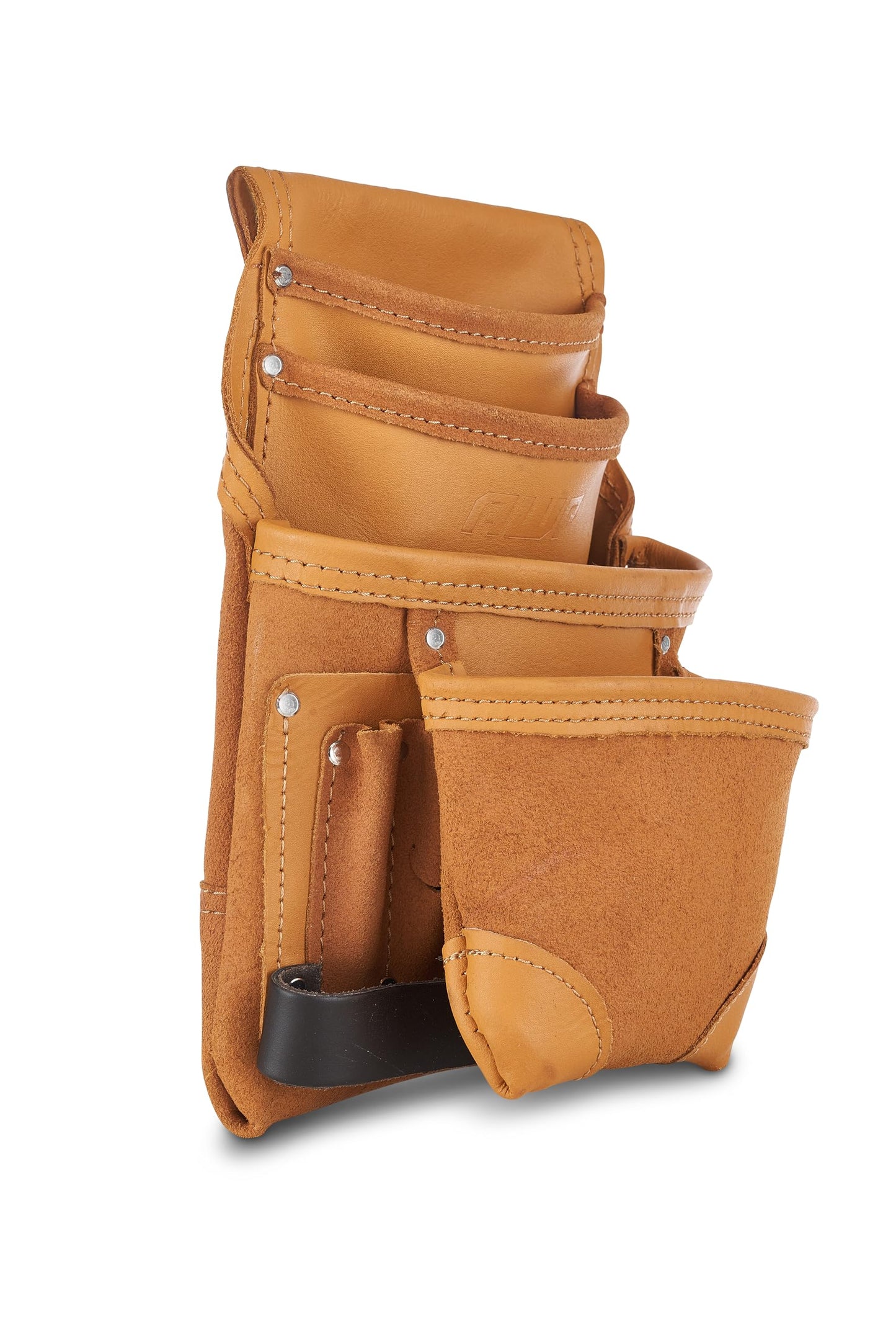 AWP Genuine Leather Premium Tool Pouch Multi-Pocket Organizer for Electricians, Compatible with Work Belts Up to 3 Inches Wide, Professional Tool Box for Efficient Organization, Tan | LT-683-3