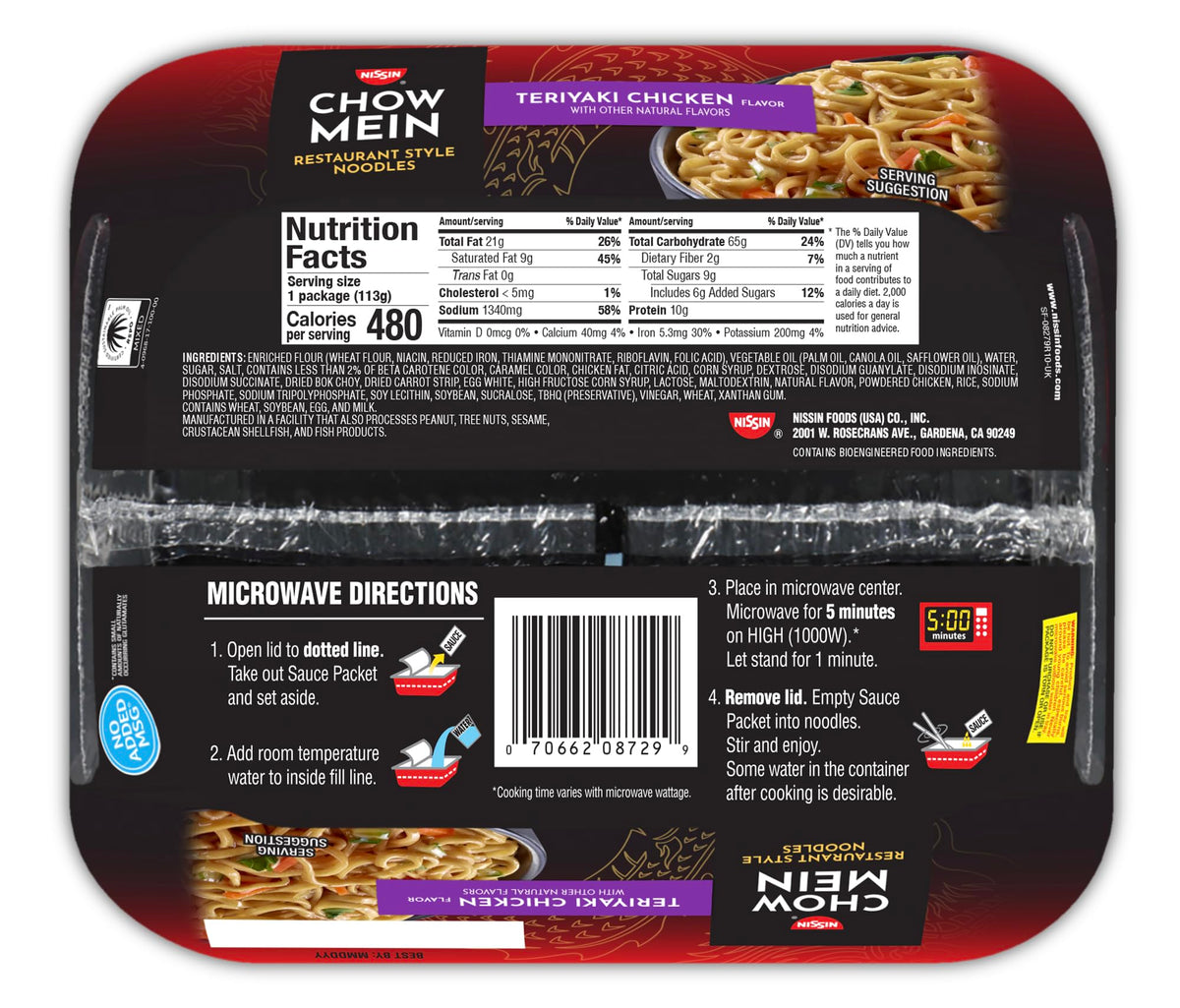 Nissin Chow Mein Noodles, Teriyaki Chicken, 4 Ounce (Pack of 8)