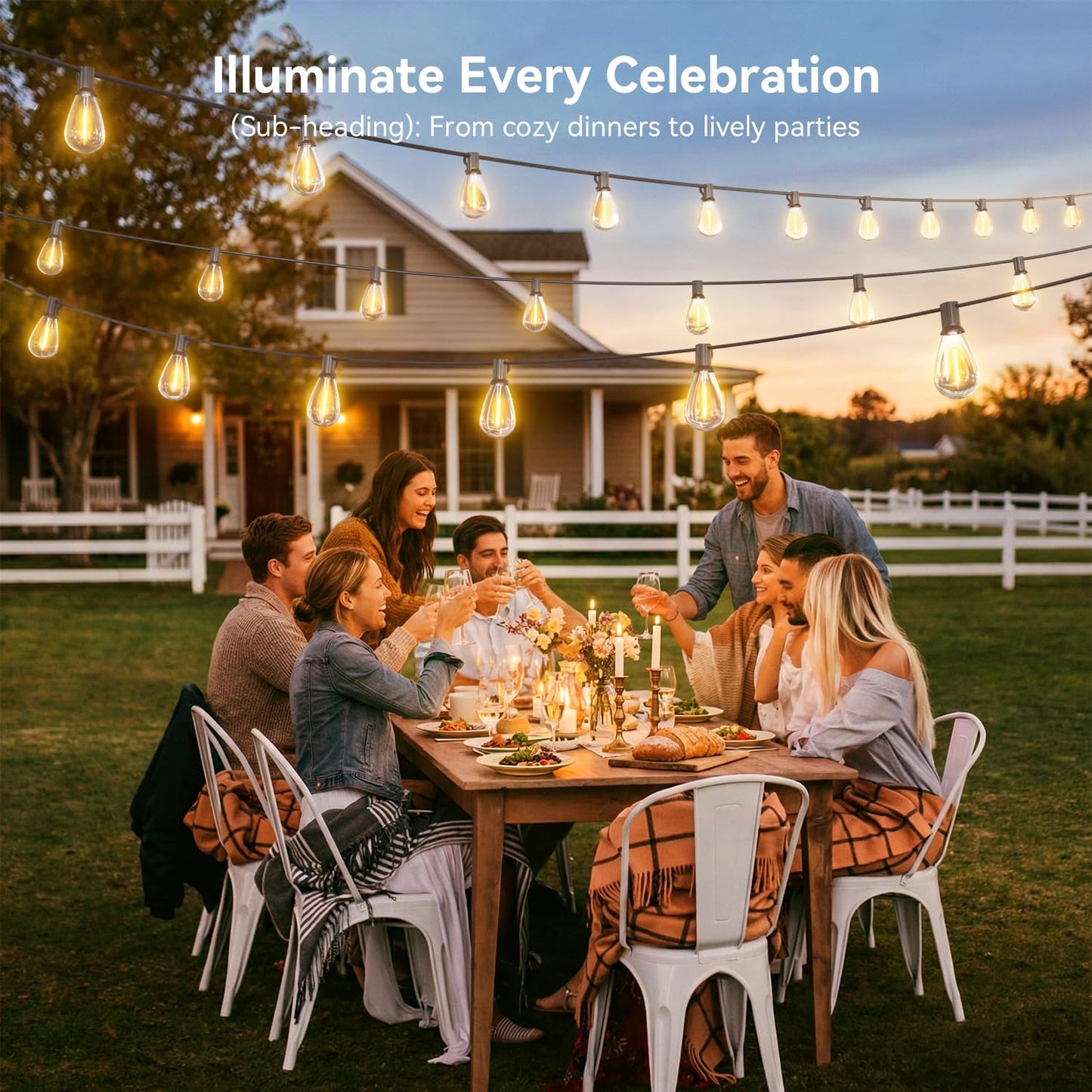 Amzrap 100FT Patio String Lights Outdoor, 35+1 LED Shatterproof Bulbs with Remote & Timer,2700K Dimmable Waterproof Hanging Decor for Backyard, Garden, Porch, Balcony, Wedding Party Lighting
