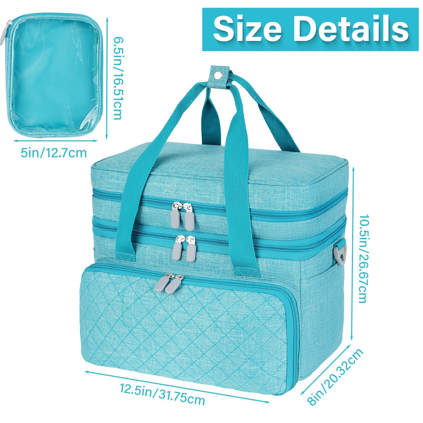 MRINCA Sewing Accessories Organizer Bag, Double Layer Sewing Storage Bag with Shoulder Strap, 2 Detachable Pouches, Large Portable Sewing Travel Case for Supplies, Thread, Scissors, Tools (Blue)