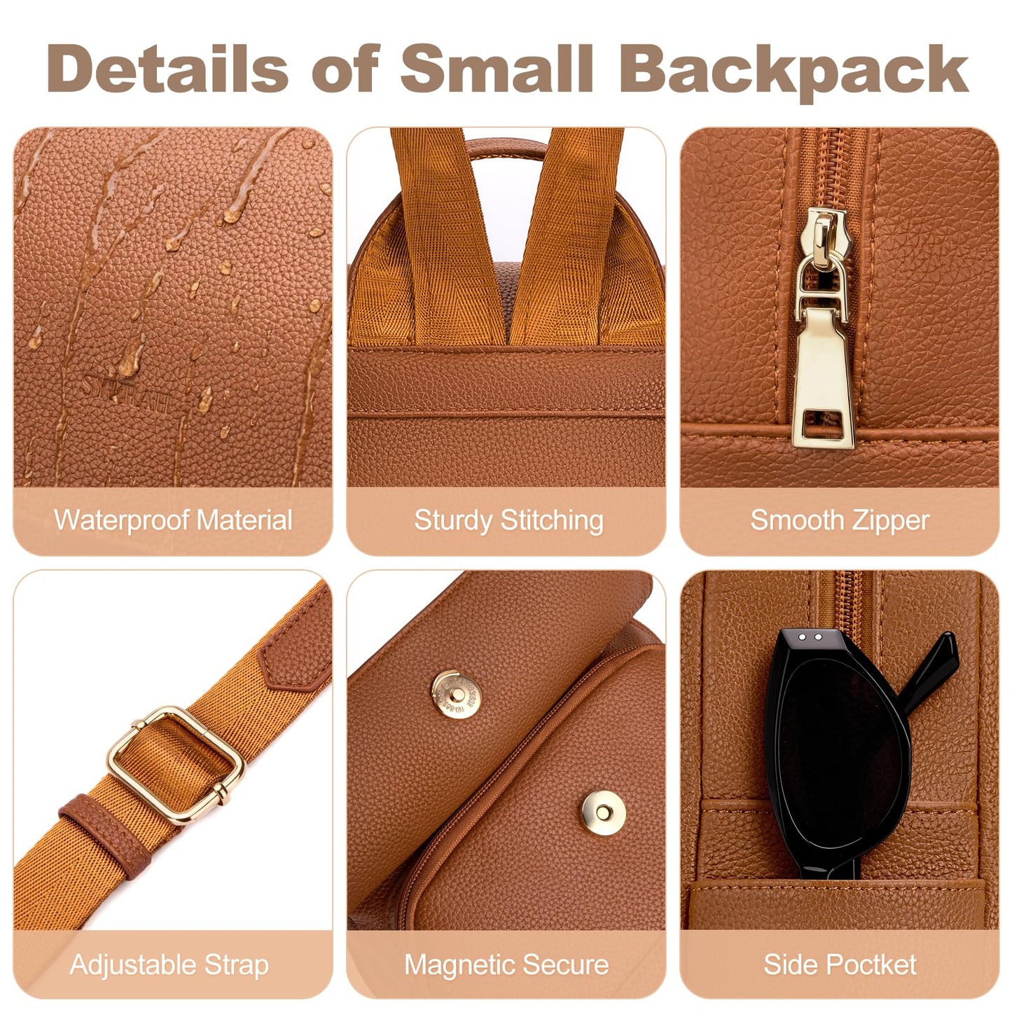 SYTRAH Mini Backpack Purse for Women, Causal Small Backpack with Built-in RFID Wallet & 11" Tablet Sleeve, Stylish Travel Daypack for Daily Brown