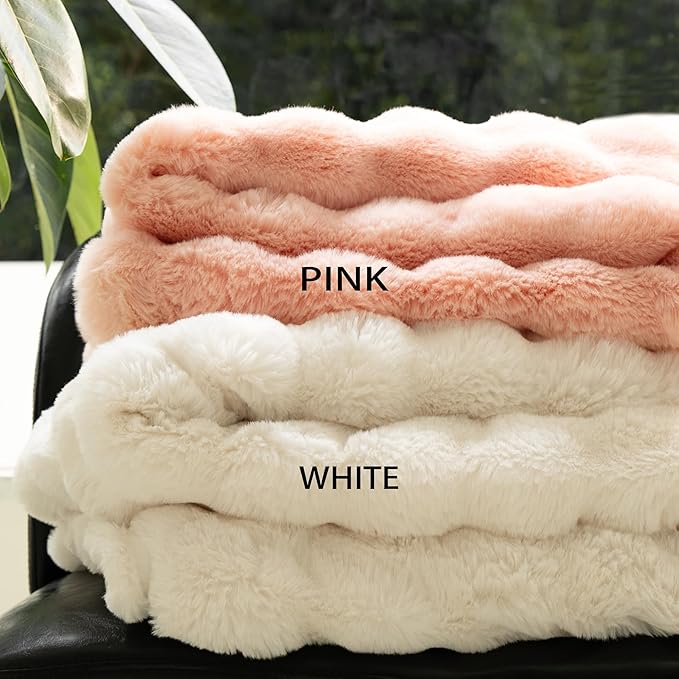 Luxury Faux Fur Throw Blanket 3D Bubble for Couch - Fluffy Blanket Double-Sided Non-Shedding, 60x80 Inches, Fits Bed/Car/Camping/Patio, Gift for Women,Room Decor,Pink 