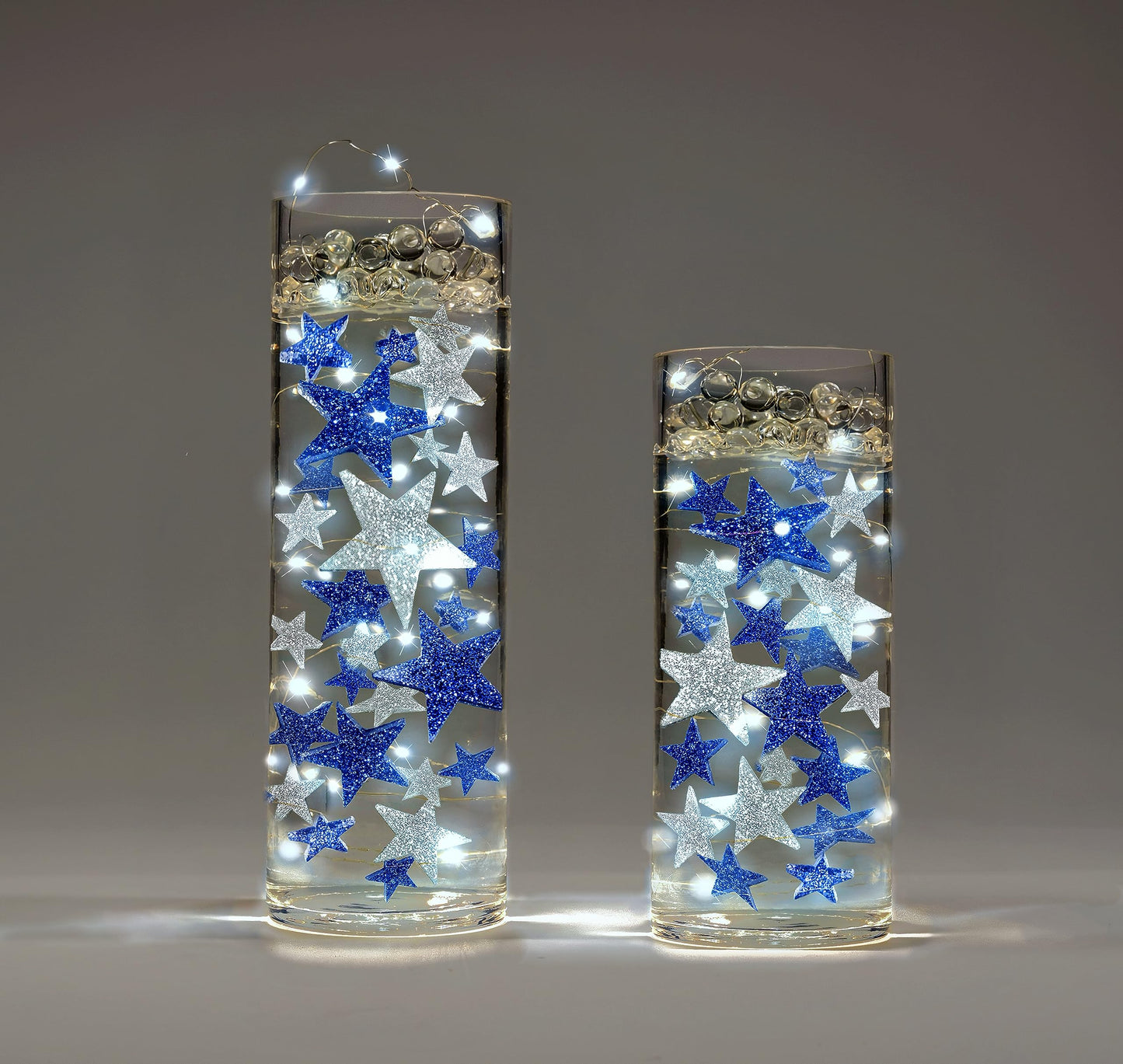 Vase Pearlfection 50 Floating Silver Stars-Glitter-Jumbo Sizes-Fills 1 Gallon of Transparent Gels for Floating Effect-with Measured Floating Gels Prep Bag for Best Results!