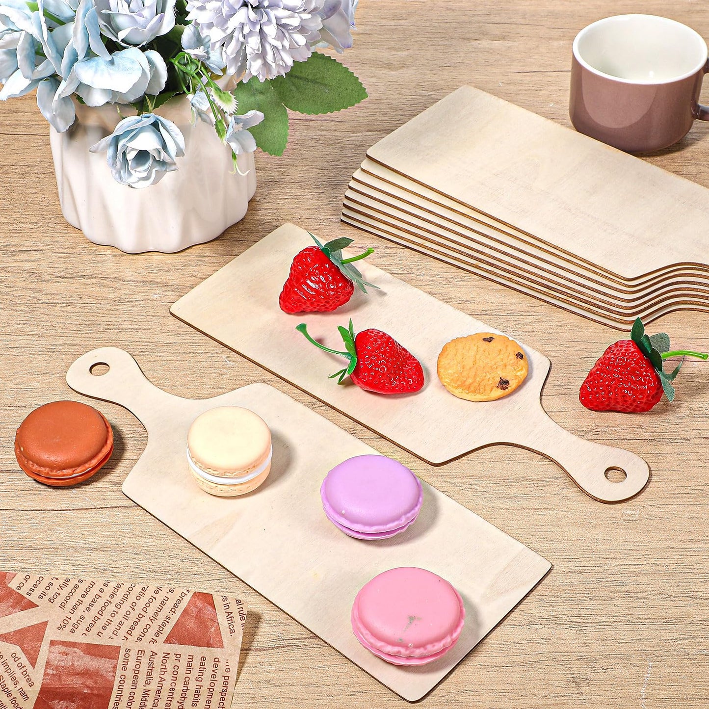 48 Pcs Mini Wooden Cutting Board with Handle, 9.5x3.5 Inch Original Wood Charcuterie Serving Boards for DIY Crafts, Kitchen Decor, and Christmas Thanksgiving Gifts