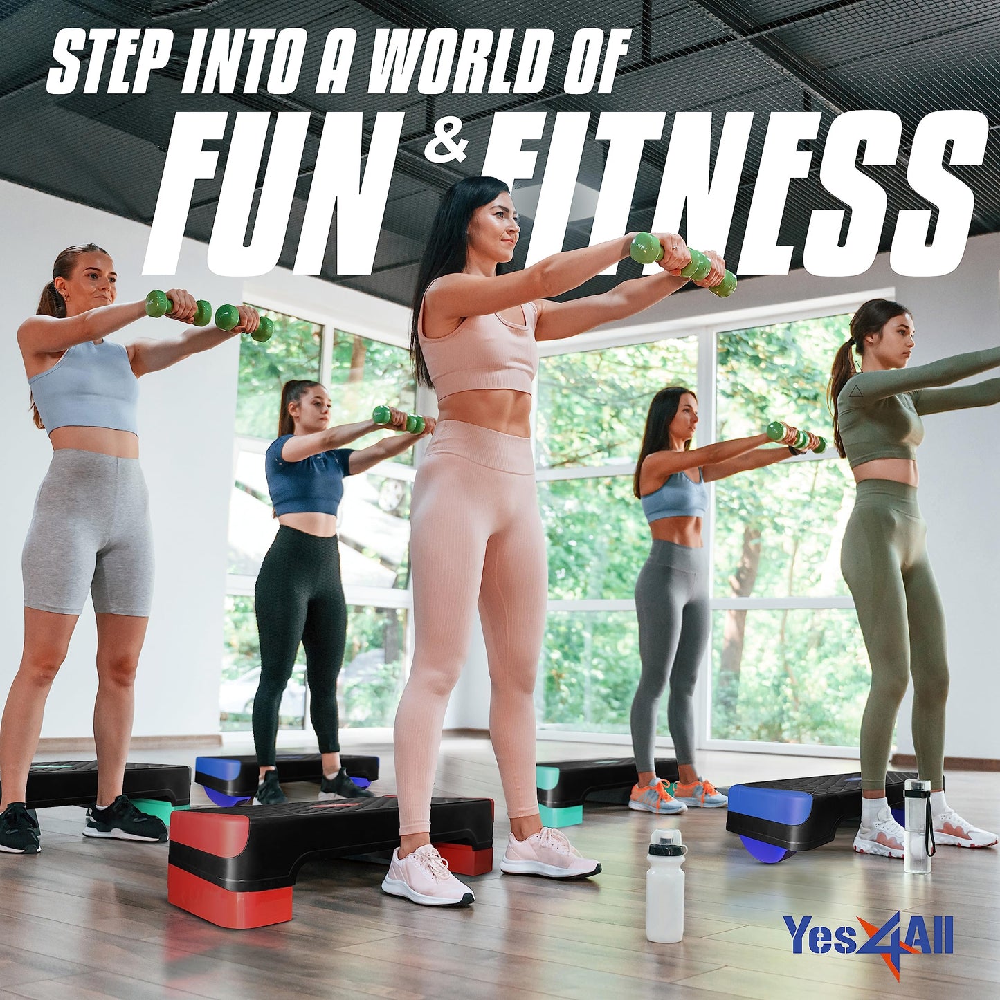Yes4All 2-in-1 Adjustable Aerobic Step Platform Fitness Exercise Stepper with Rocker Balance Board Legs for Home Workout, Step Exercise & Balance Training