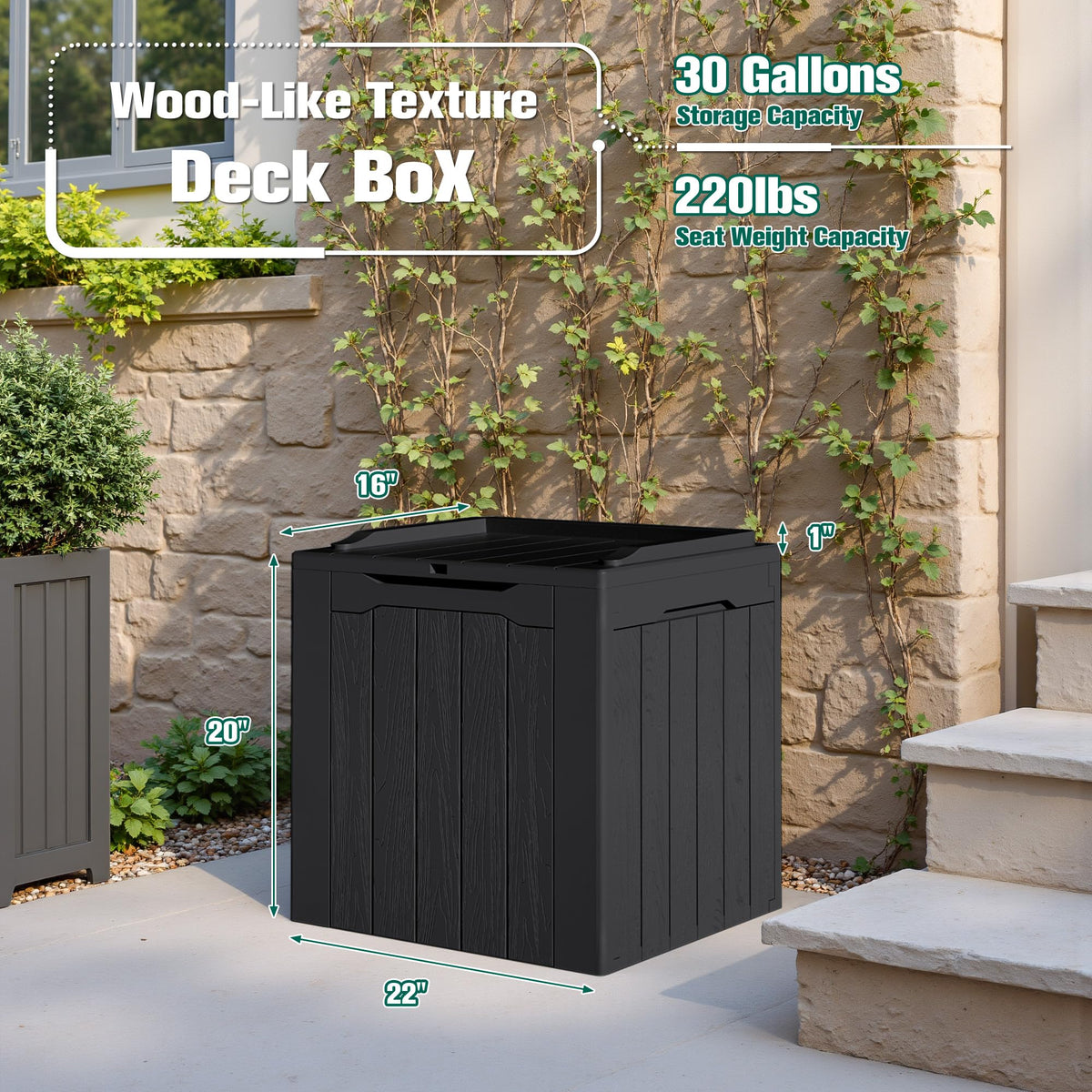 Devoko 30 Gallon Resin Deck Box 2 Pack Outdoor Indoor Waterproof Storage Box for Patio Furniture Pool Accessories Storage for Cushion Garden Tools (Black, 2 Pack)
