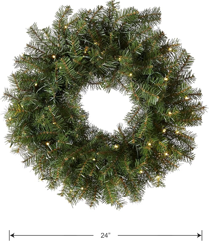 National Tree Company Pre-Lit Artificial Christmas Wreath, Green, Norwood Fir, White Lights, Christmas Collection, 24 Inches