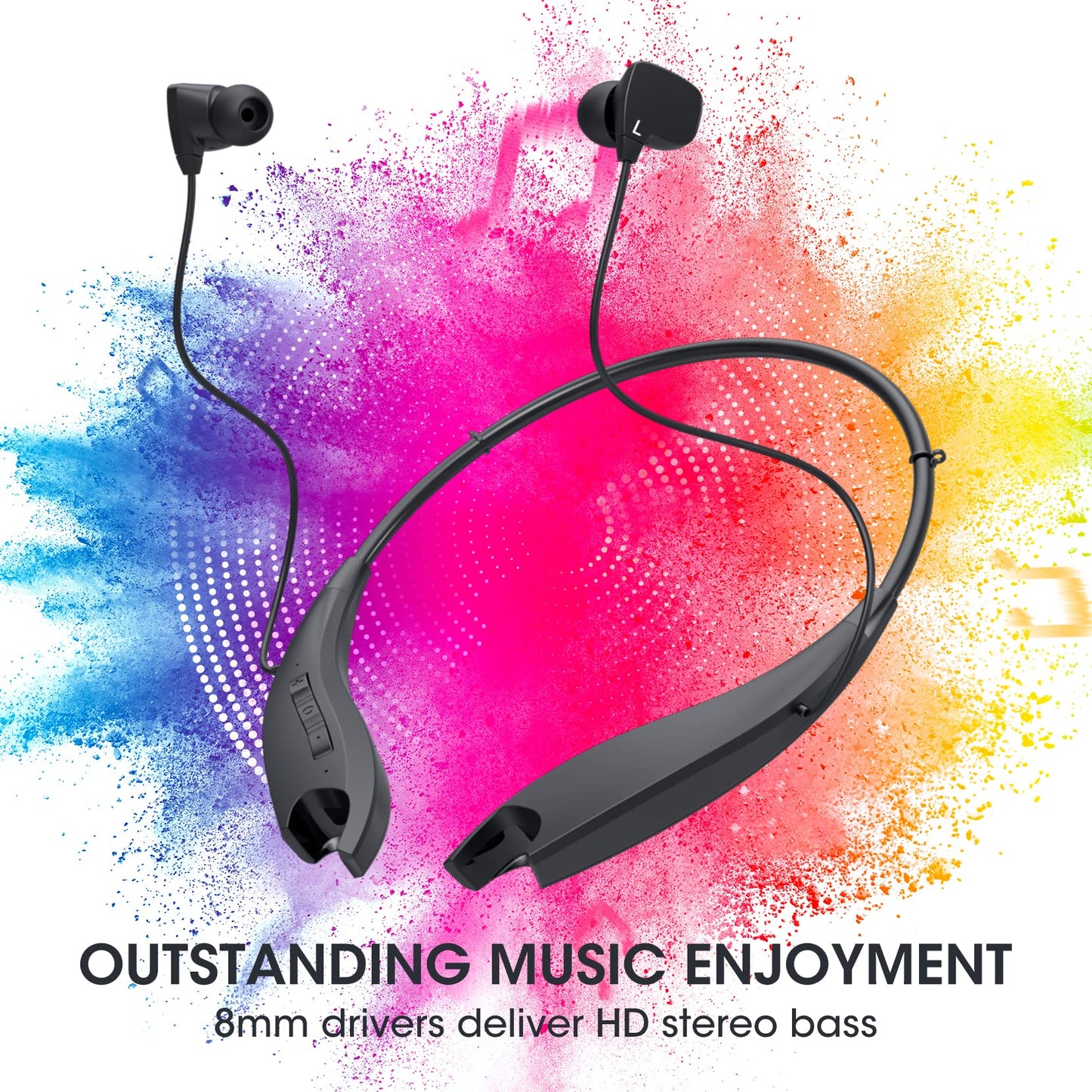 YOSDOM Neckband Bluetooth Headphones, Around The Neck Headphones 24H+ Playtime, Bluetooth Headsets with Call Vibration, Shark Jaw Design Wireless Earbuds+Noise Isolation/Built-in Mic/IPX7 Waterproof