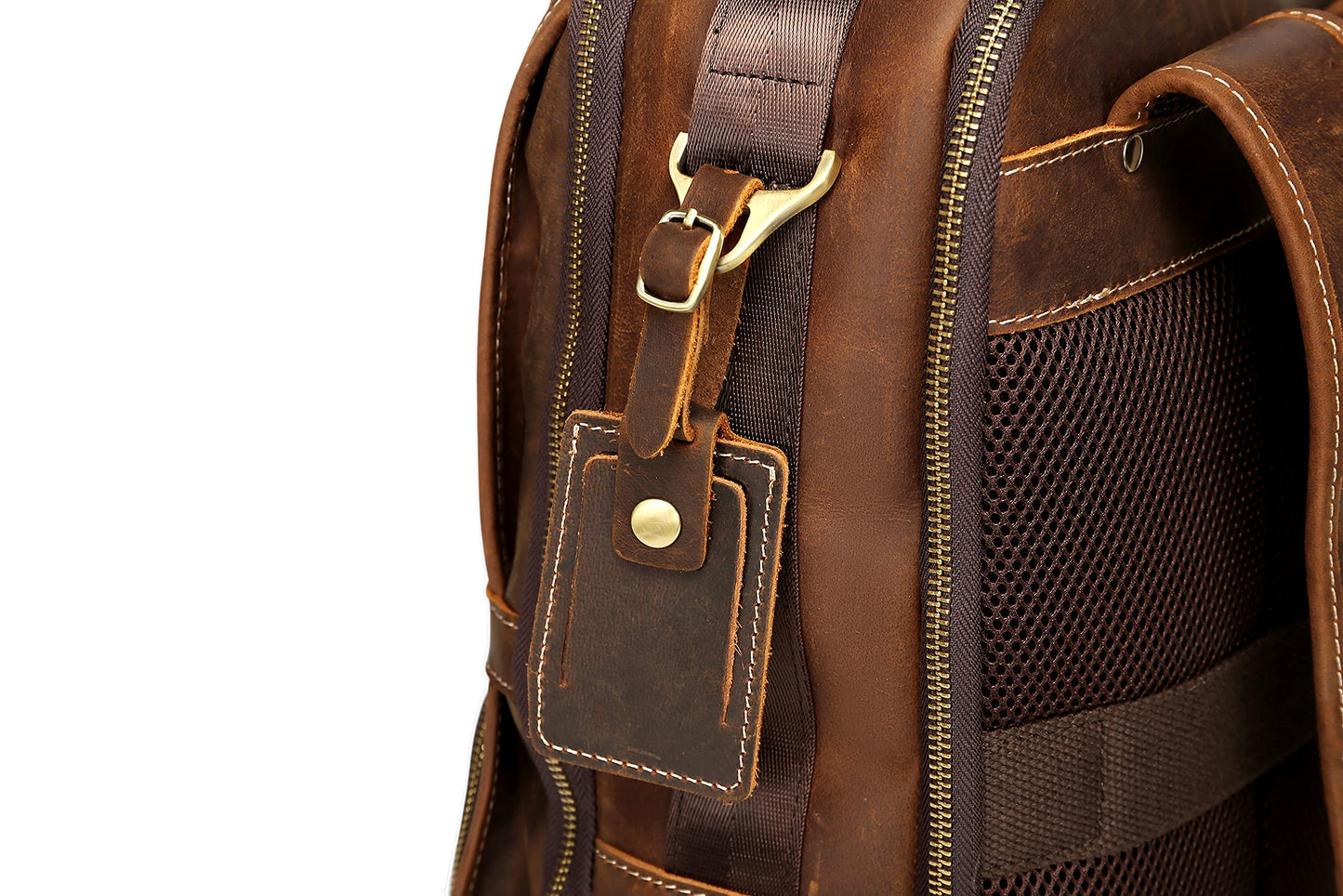 LANNSYNE Vintage Genuine Leather Backpack For Men 15.6 Inch Laptop Bag Overnight Weekender Camping Daypack Rucksack