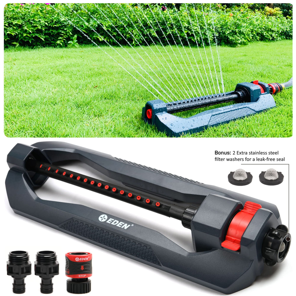 Eden 96213 Lawn & Garden Essential Oscillating Sprinkler | Water Sprinkler for Yard,Covers up to 3,600 sq. ft., Heavy Weight Base