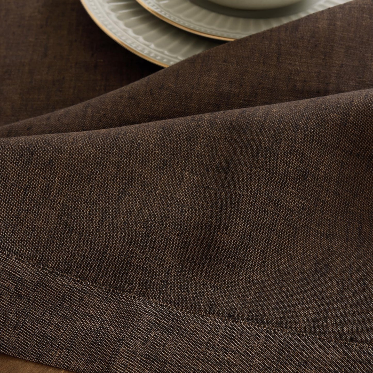 Solino Home Linen Table Runner 72 Inches Long - Athena, 100% Pure Linen Chambray Brown Dining Table Runner 14 x 72 Inch - Handcrafted and Machine Washable