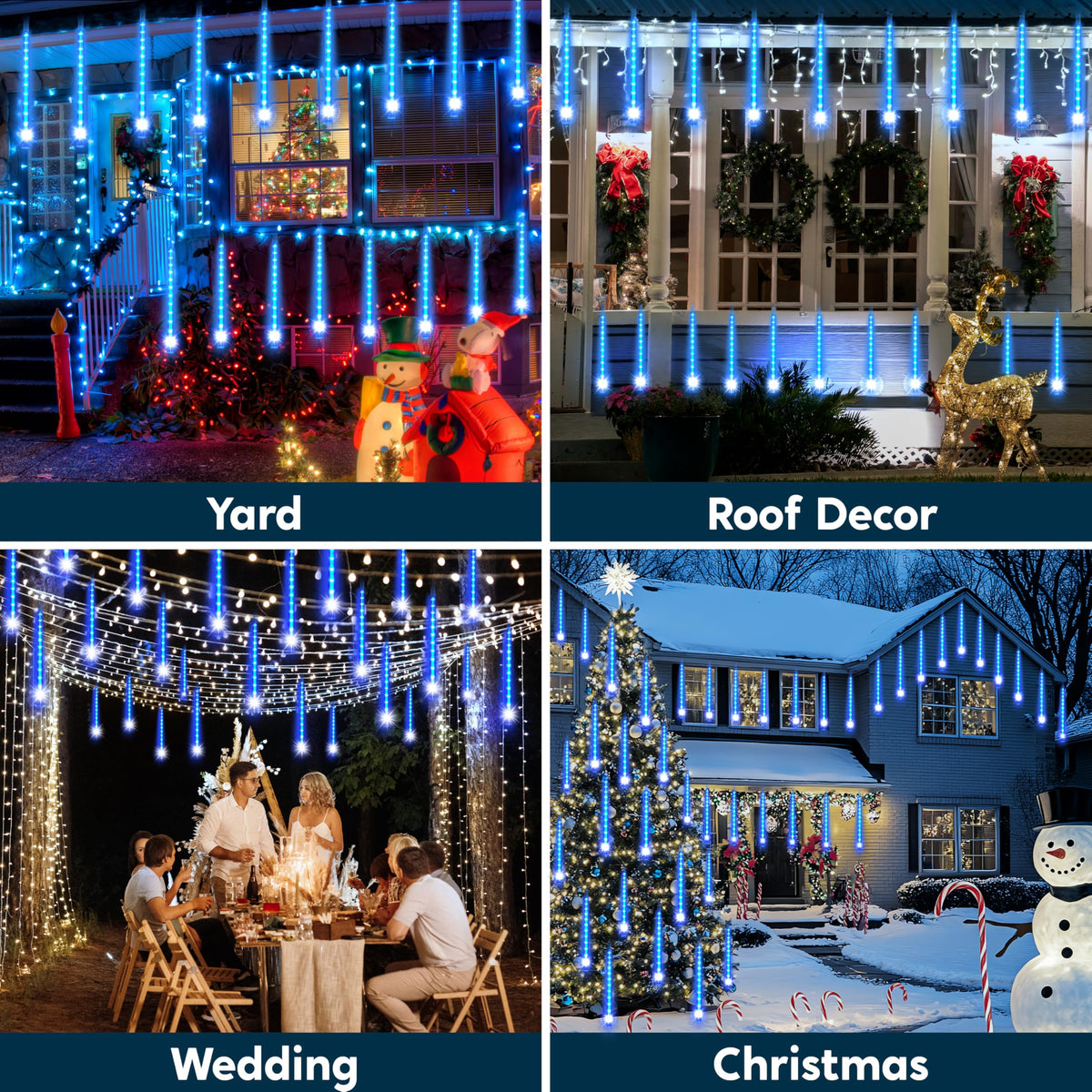 JOYIN Christmas Lights Outdoor,8 Tubes Meteor Shower Lights Blue,192 LEDs, Snowfall Icicle Cascading Rain Light for Christmas Tree Decorations, Wedding Party Holiday Decor