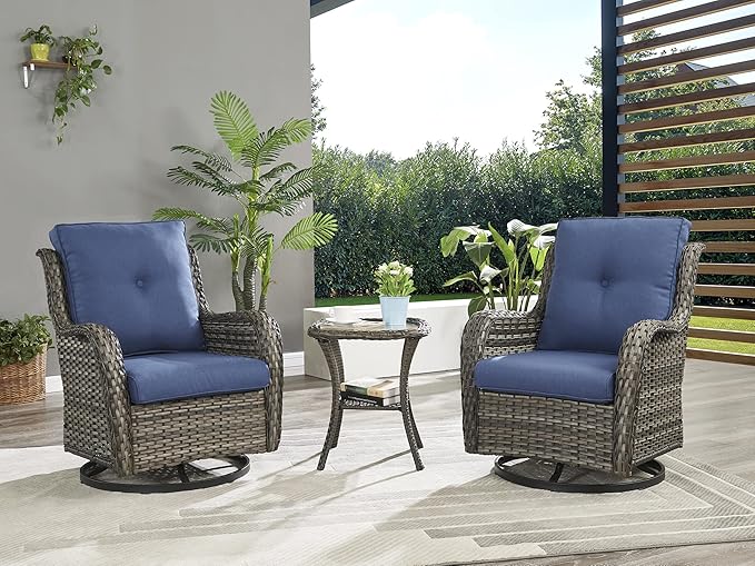 Rilyson Wicker Rocking Chair Swivel Chairs - 2 Piece Rocker Patio Chairs Set Rattan Rocking Chair for Outdoor Porch Deck Garden Backyard (Mixed Grey/Blue)