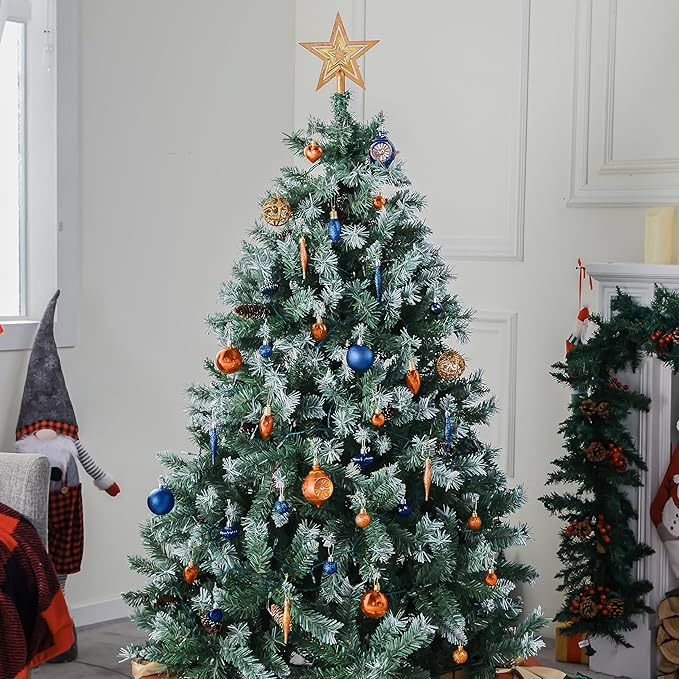 Joiedomi 36 Pcs Blue and Orange Christmas Tree Ornaments with Star Topper and Heart, Shatterproof Christmas Ball Ornaments Set, Assorted Xmas Hanging Decorations for Tree Wreath Garland Holidays