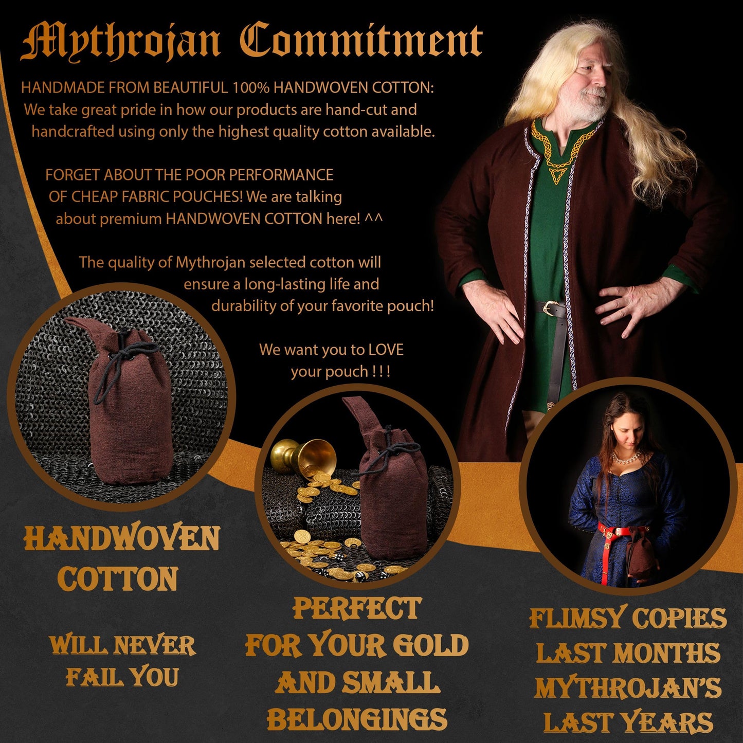 Mythrojan Drawstring Belt Bag Renaissance Costume Accessories Medieval Suede Leather Purse Viking Coin Jewelry Pouch Waist Bag for LARP, Festivals, Renfaire, Reenactments (Coffee Brown- 8" x 6.5")