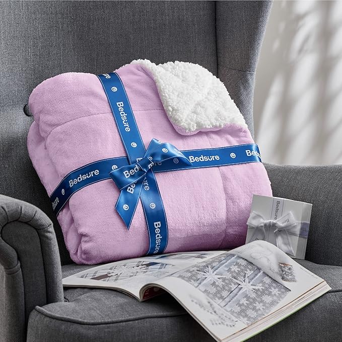Bedsure GentleSoft Sherpa Fleece Throw Blanket for Couch - Thick and Warm Throw for Girls, Soft Fuzzy Plush Kids Blanket for Winter, Lilac, 50x60 Inches