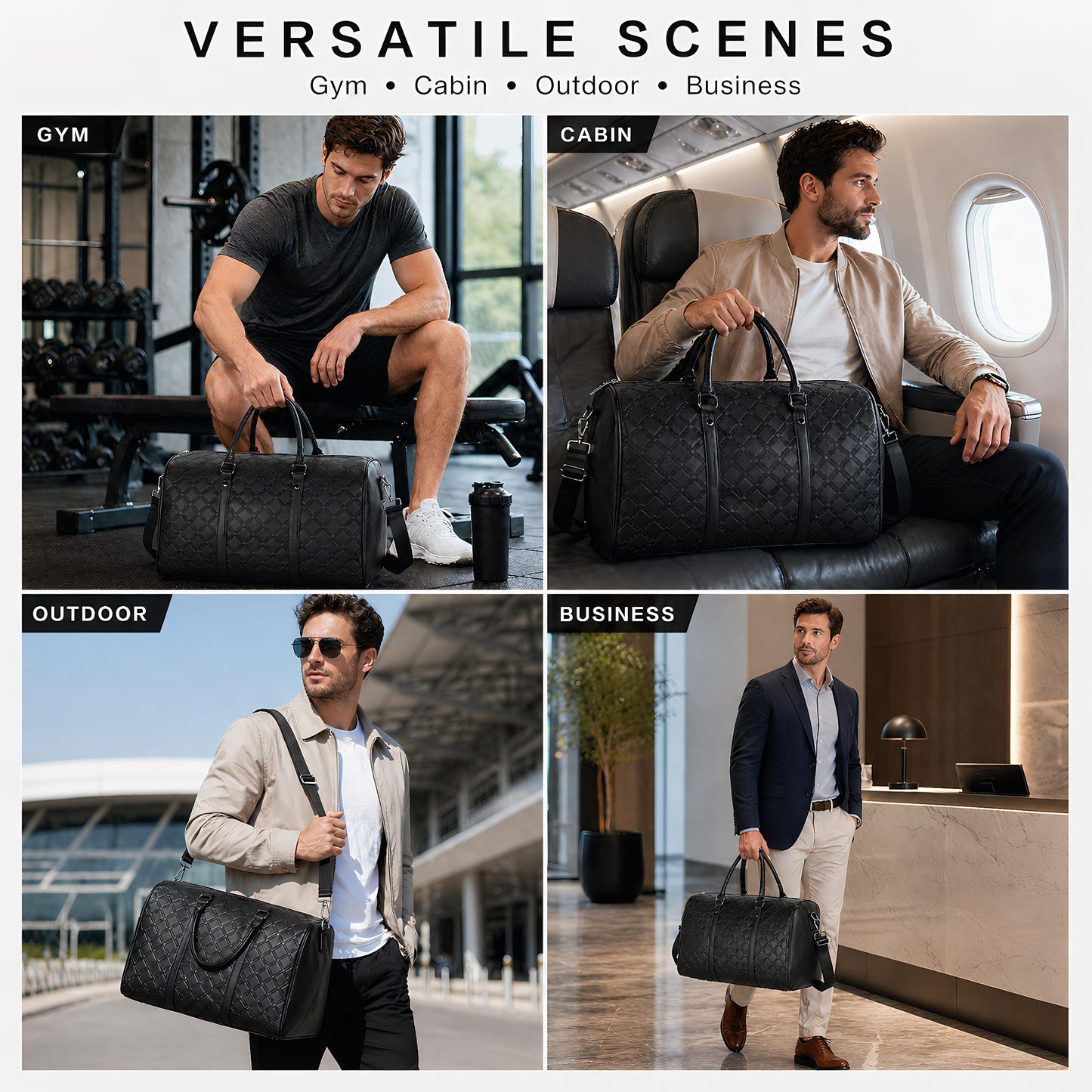 Vegan Leather Gym Duffle Bag for Travel, Sports, Fitness & Workout, Large Overnight Weekender Bag for Men & Women