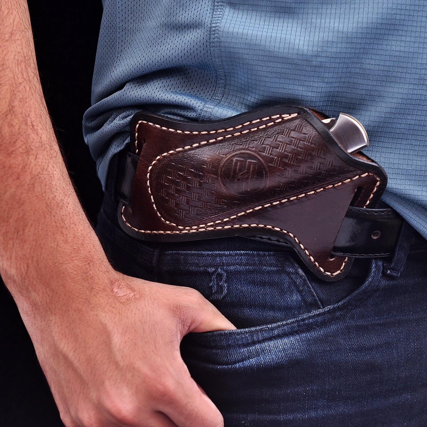 HuntForge Leather Knife Sheath for Belt Pocket Folding Knife Holder Compact Draw Knifes,Tool Belt for Knives,EDC Tools Holster(Small)