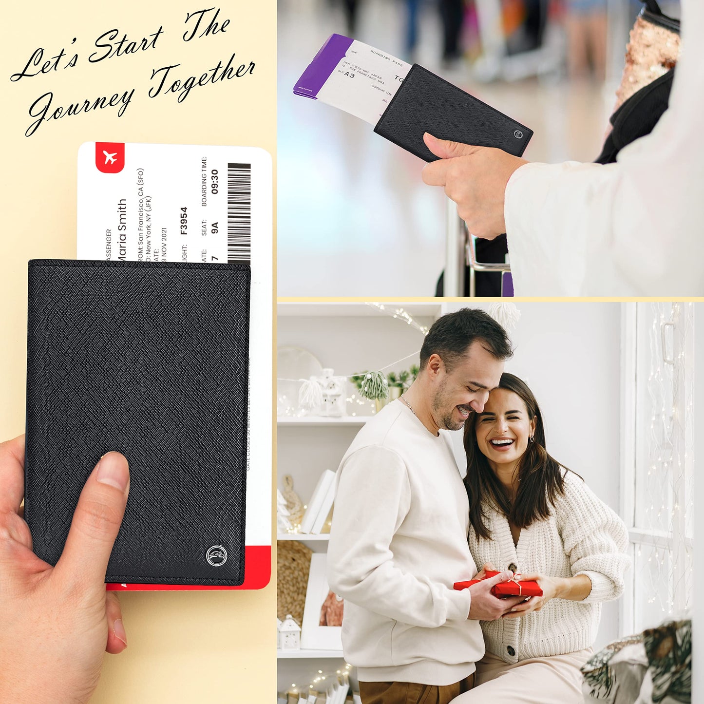 Snazzy Hawk 2 Passport Holder - Travel Essentials, RFID Blocking Wallet Credit Card Organiser, Plain Accessories Slim Cover For Men Women… (Black)