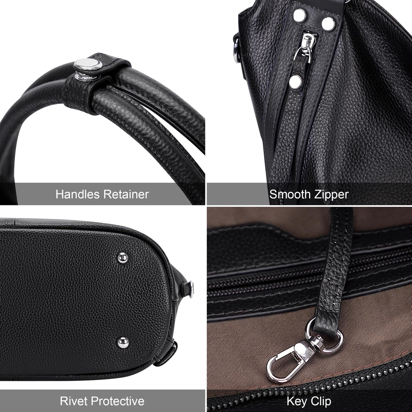 Over Earth Genuine Leather Handbags for Women Hobo Shoulder Bags Ladies Tote Bag(O172E Black)