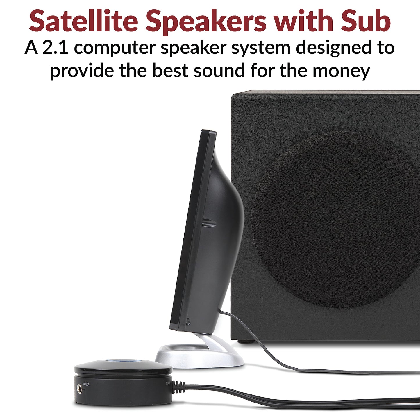 Cyber Acoustics CA-3090 2.1 Speaker System with Subwoofer with 18W of Power – Easy Setup and Convenient Controls, Great for Music, Movies, and Gaming