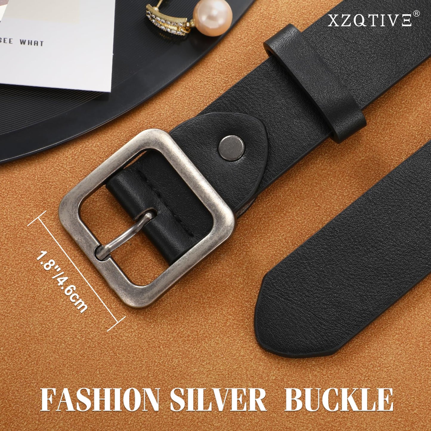 XZQTIVE Women’s Leather Belts for Jeans Pants Dresses Fashion Ladies Black Belt with Square Buckle