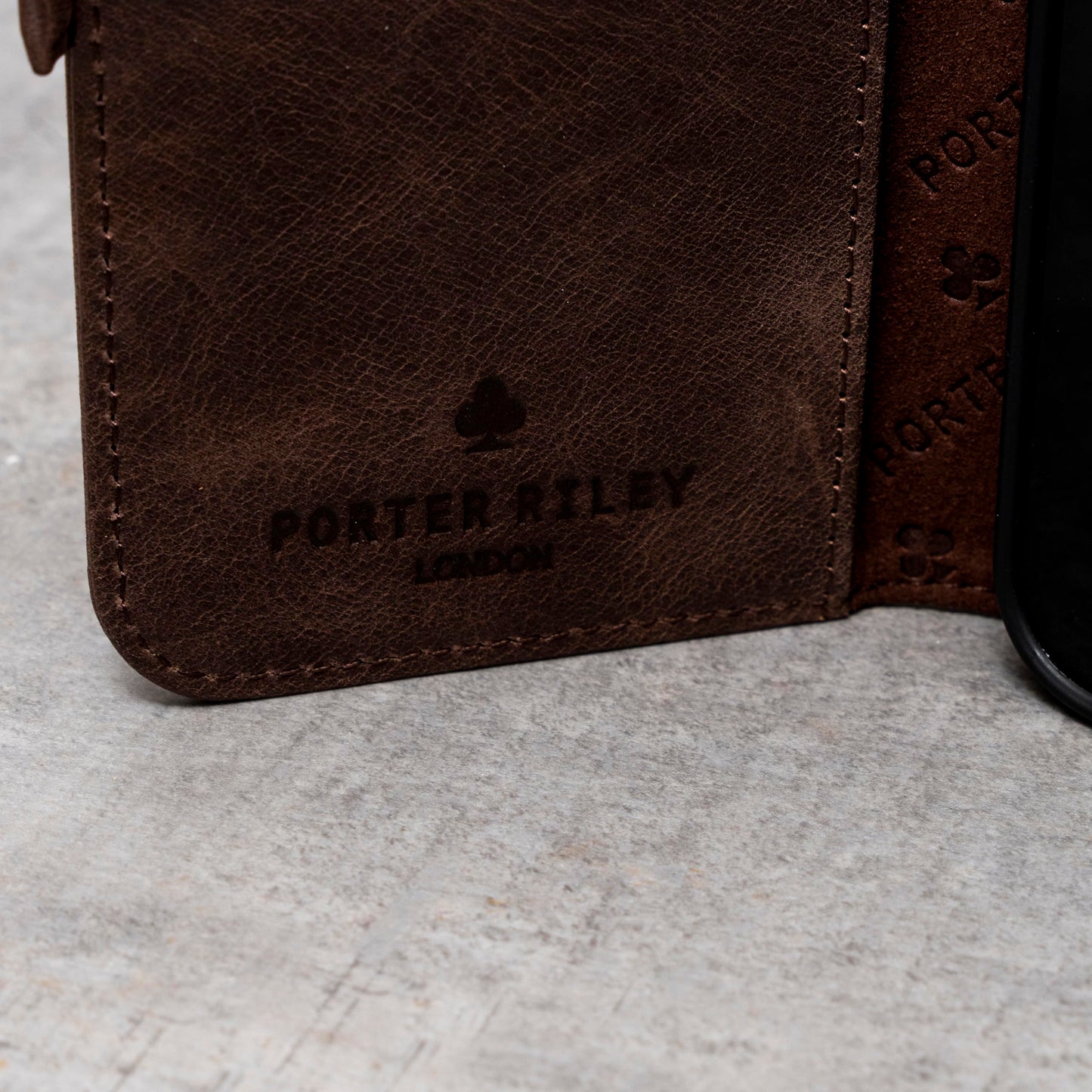Porter Riley - Leather Case Compatible with iPhone 17. Premium Genuine Leather Stand/Cover/Wallet/Flip Case with Card Slots & Horizontal Stand (Chocolate Brown)